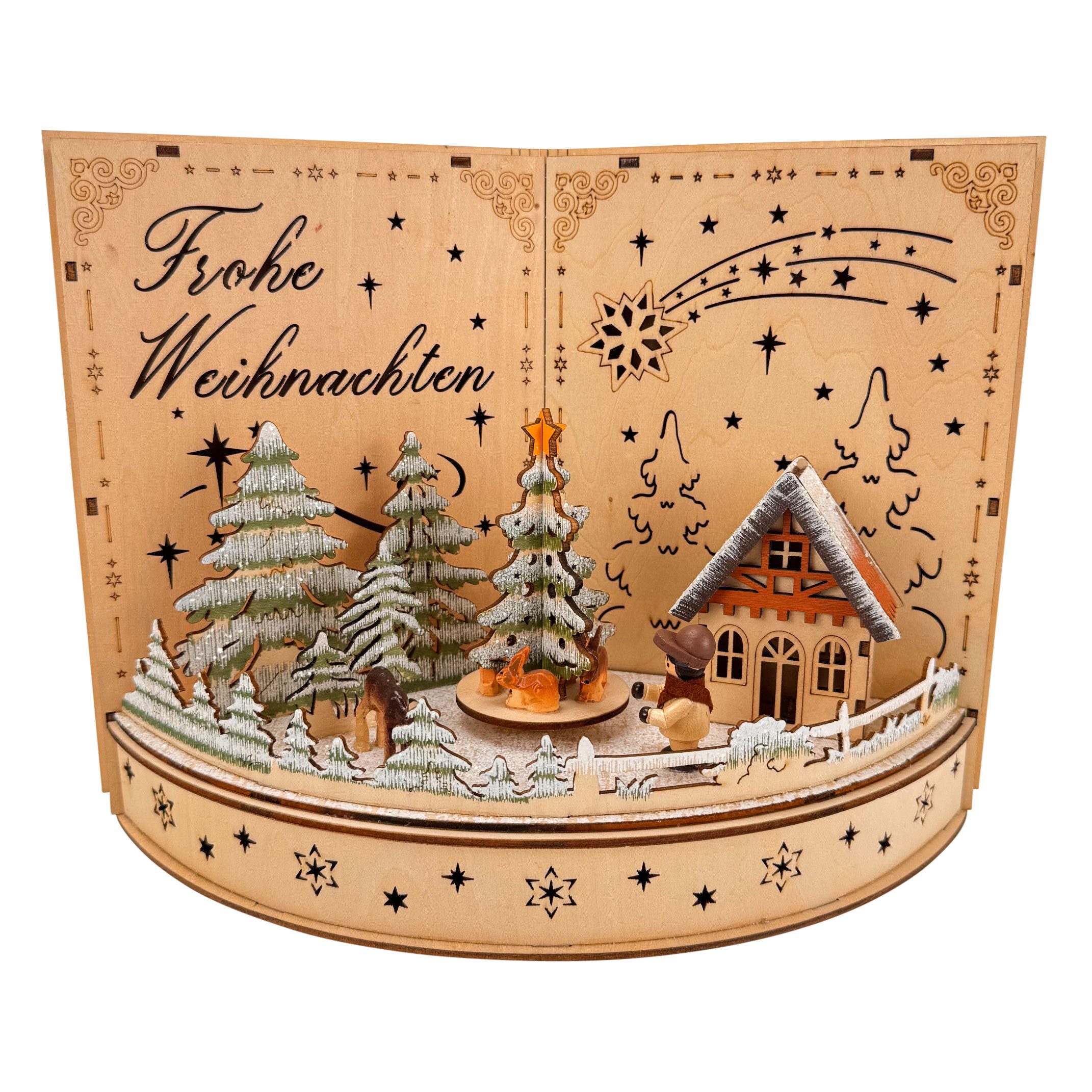 Online-Fuchs Weihnachtsdorf - Buch aus Holz mit LED-Beleuchtung & Timer - Weihnachtsdeko, praktische 6-Stunden Timerfunktion – Bild 2 von 3