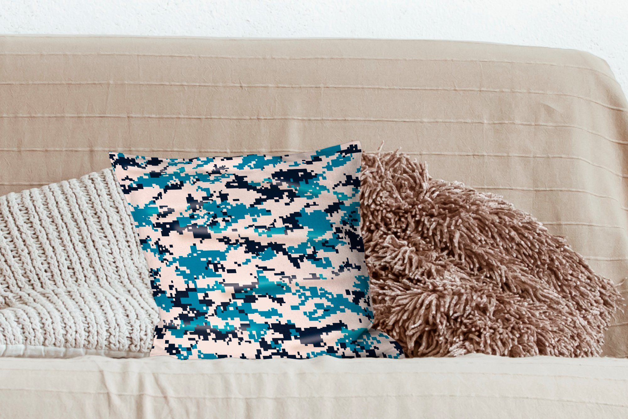 mit Camouflage-Muster, Sofakissen und Dekokissen Schlafzimmer, Wohzimmer, weißes Blaues Deko, MuchoWow Zierkissen für Füllung