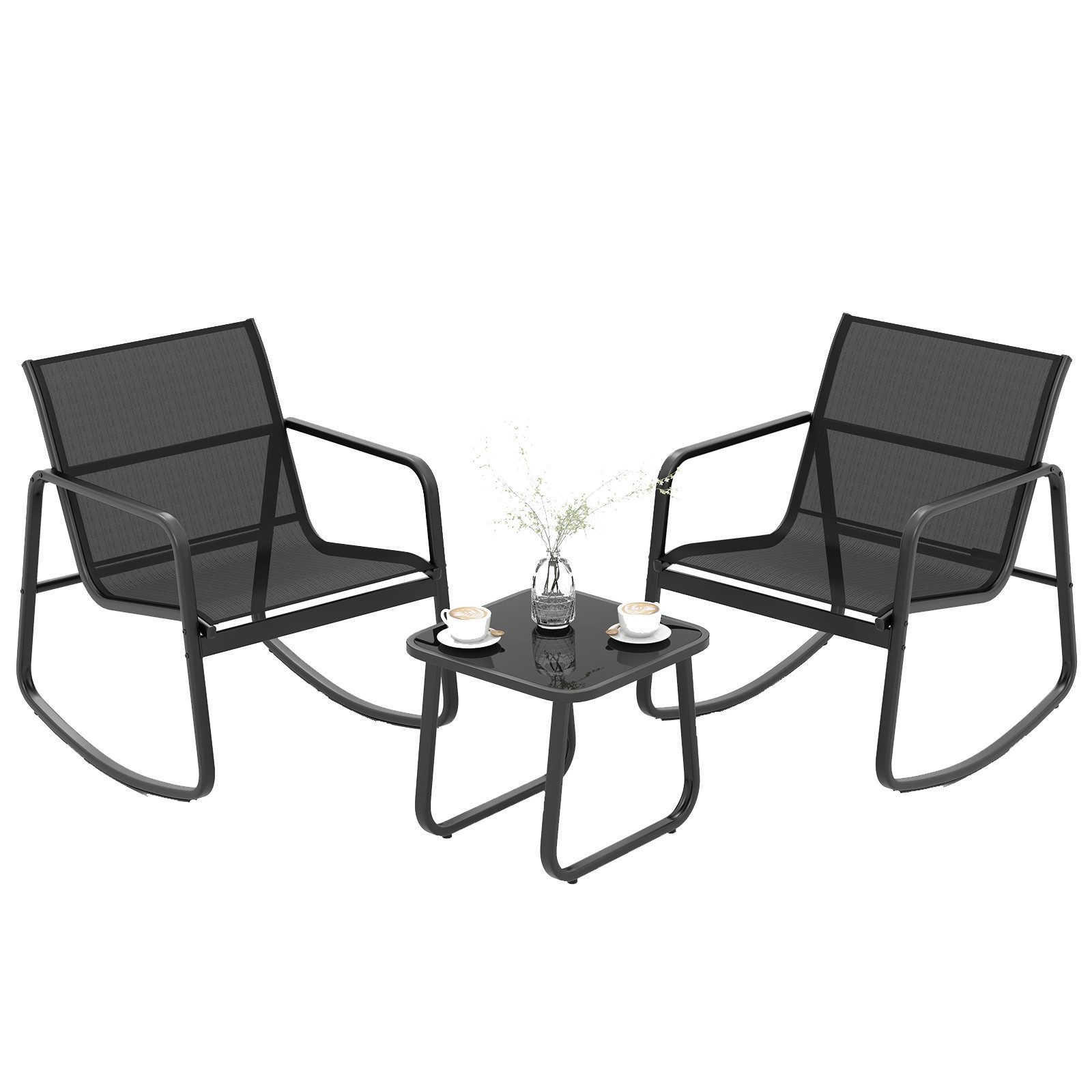 KOMFOTTEU Schaukelstuhl Gartenmöbel (Set, 3 St), aus Metall & Textilgewebe