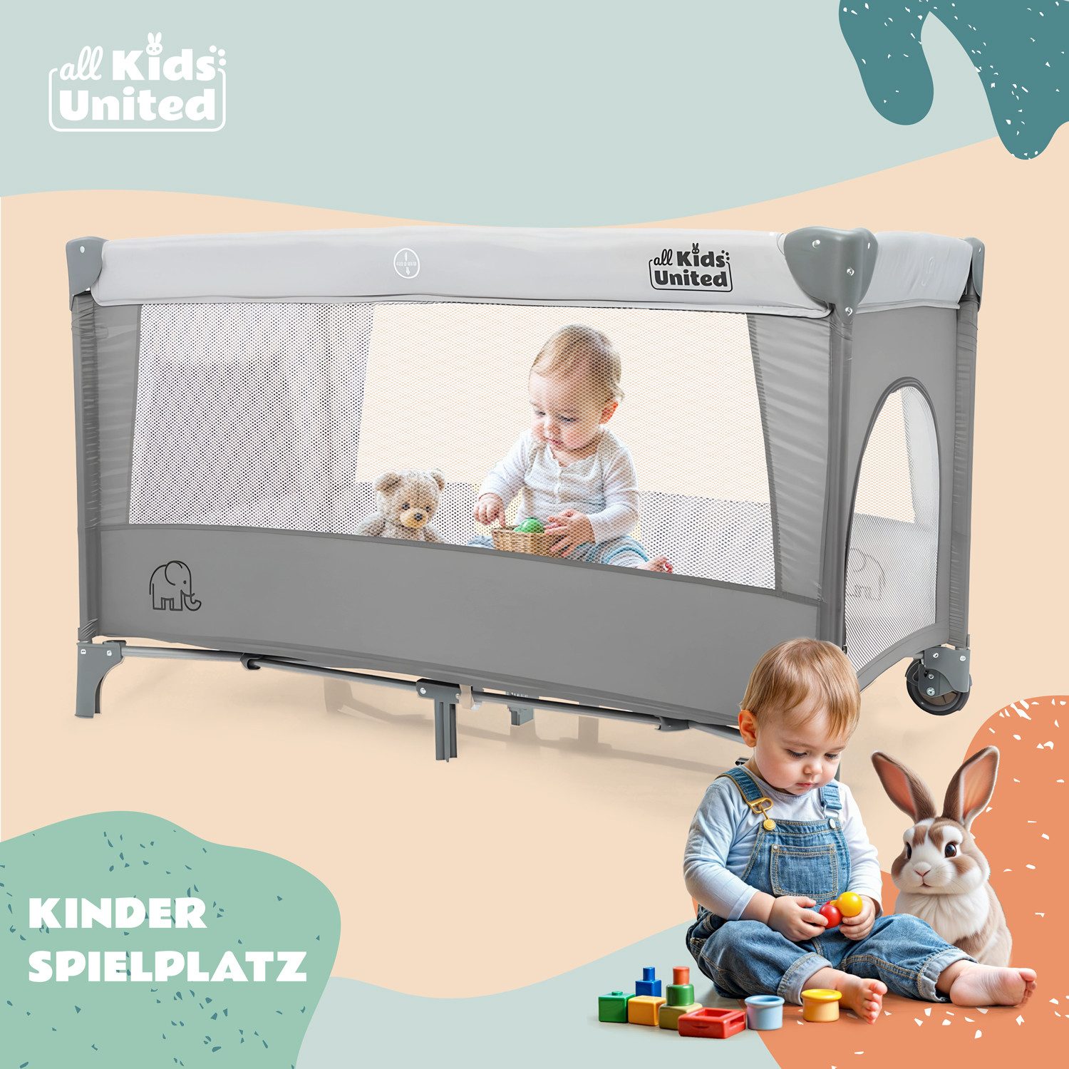 all Kids United Baby-Reisebett Faltbares Baby Reisebett- Babybett mit Matratze, Tragetasche&Stauraum, mit Wickelauflage
