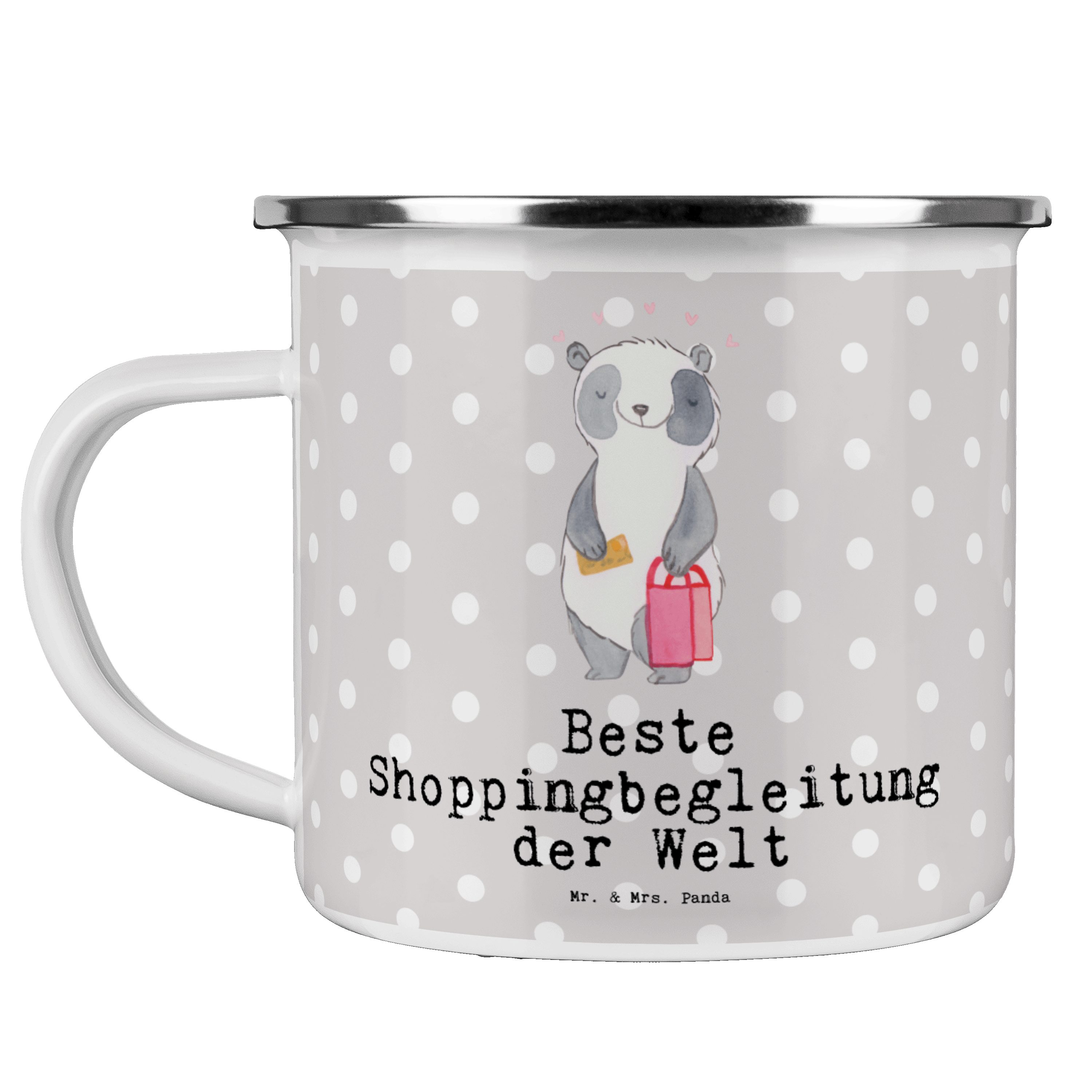 Geschenk, Welt Grau Pastell Mr. - - Beste Me, & Panda Shoppingbegleitung Becher der Emaille Panda Mrs.