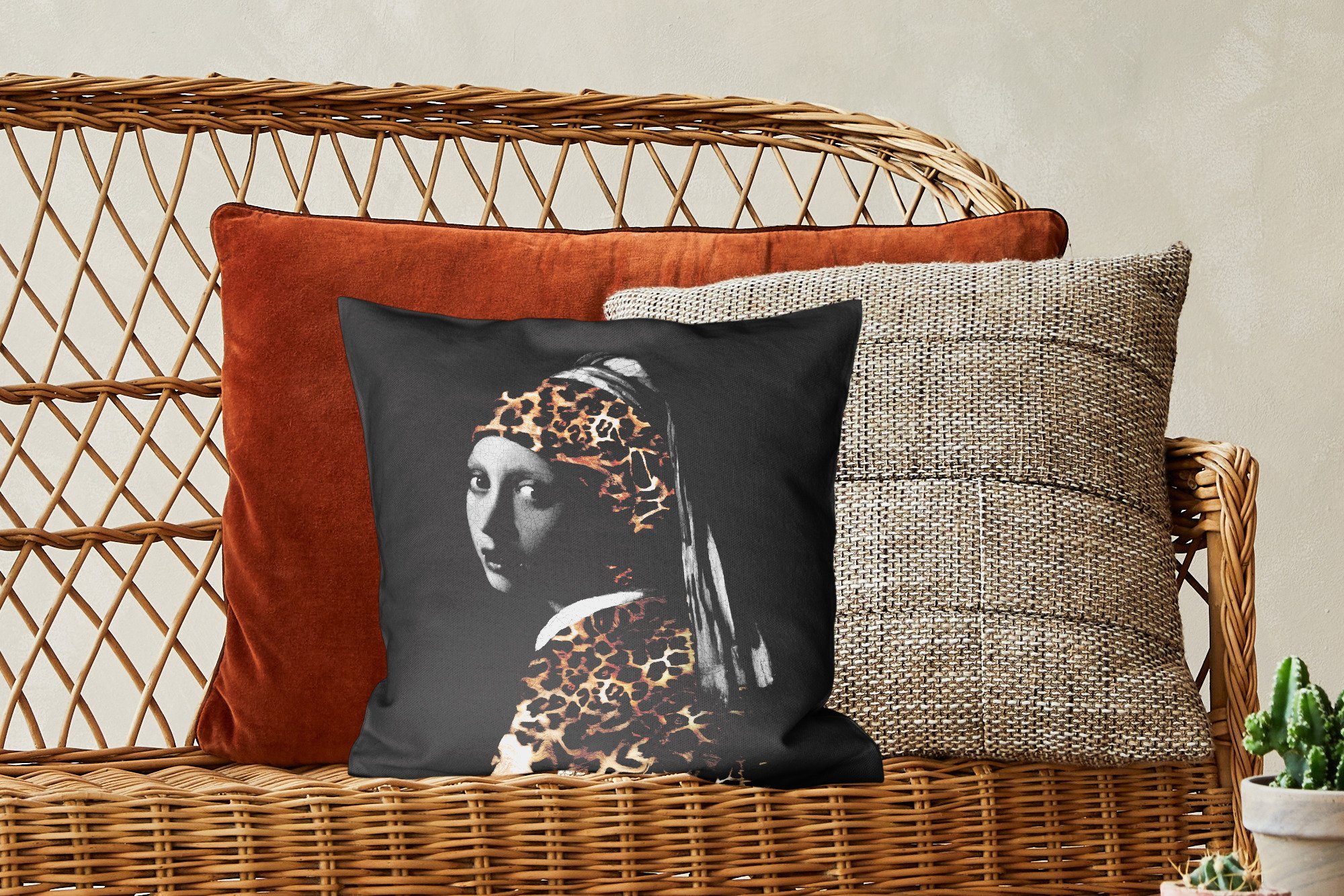 für Vermeer, Zierkissen Dekokissen dem Pantherdruck Johannes Mädchen Schlafzimmer, Sofakissen Deko, Perlenohrring mit Wohzimmer, Füllung Das MuchoWow mit - -