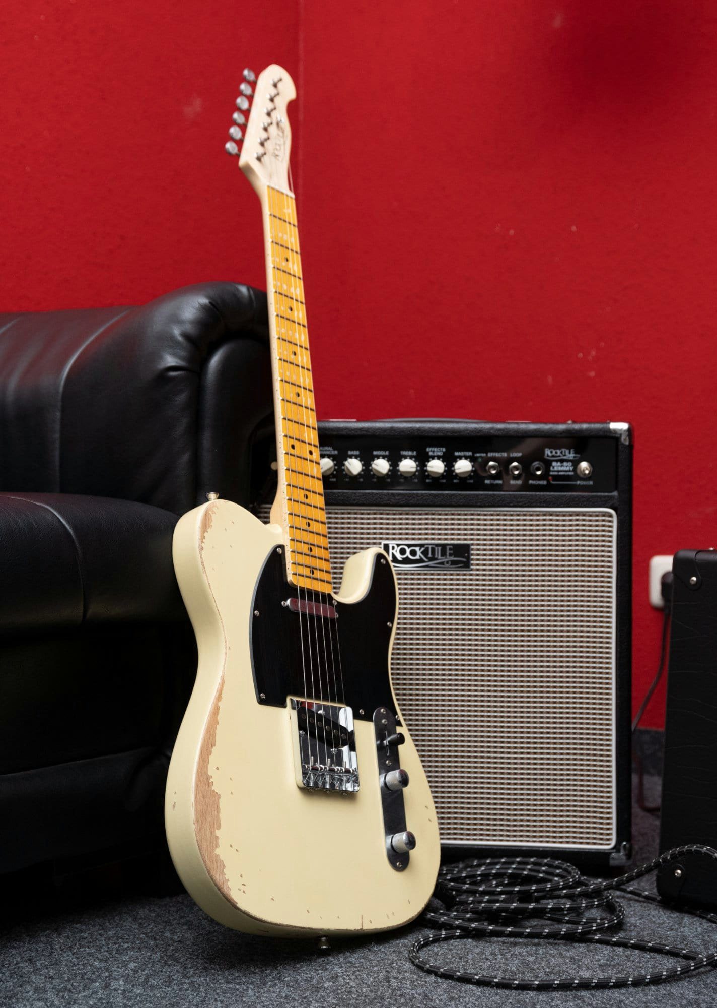 Rocktile E-Gitarre Vinstage TL-HMWM Vintage White - Relic-Gitarre in Aged-Style, 2x Single Coil Pickup