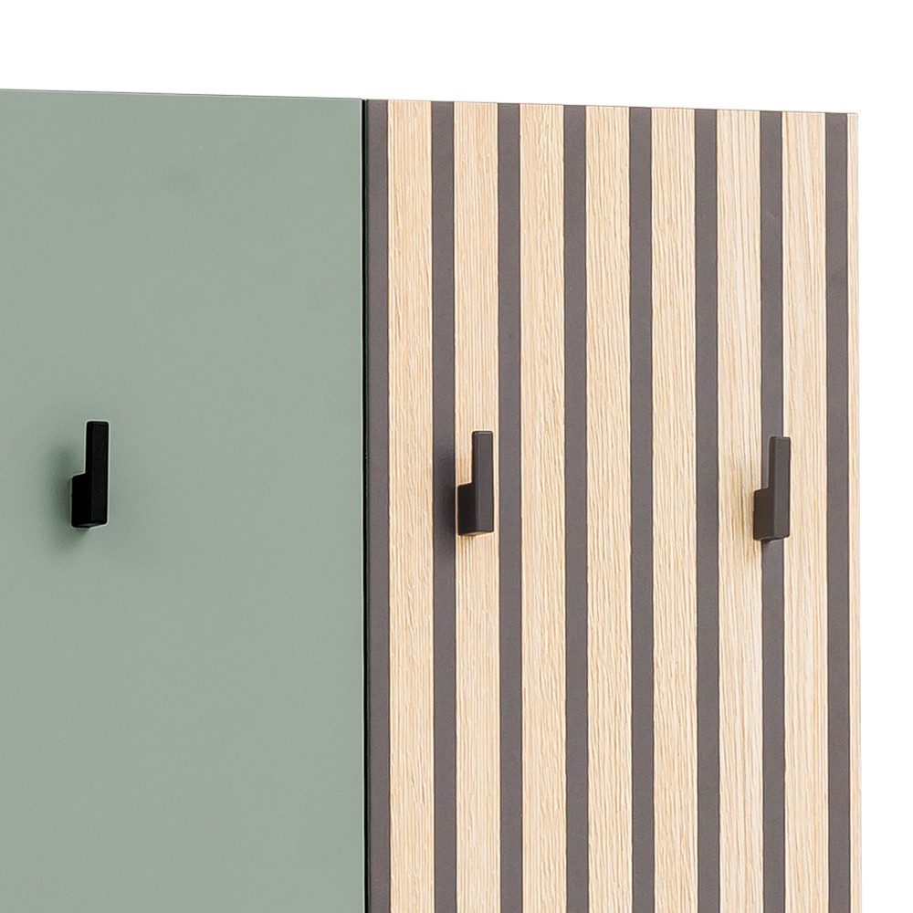 Lomadox Garderobenpaneel ALTAMURA-80, erweiterbare Garderobe Kleiderhaken modern grün mit Eiche Natur