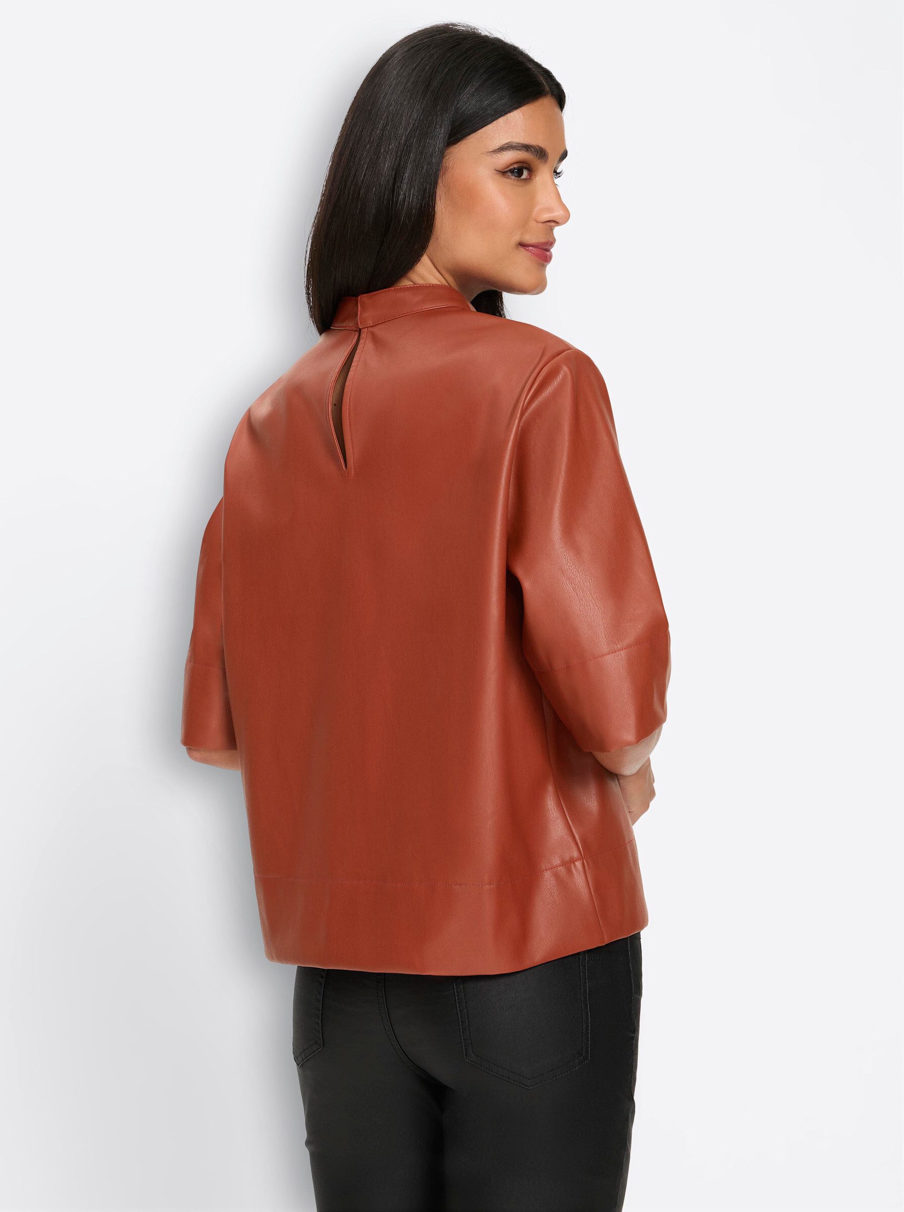 heine Klassische Bluse Lederimitat-Bluse Kurzarm