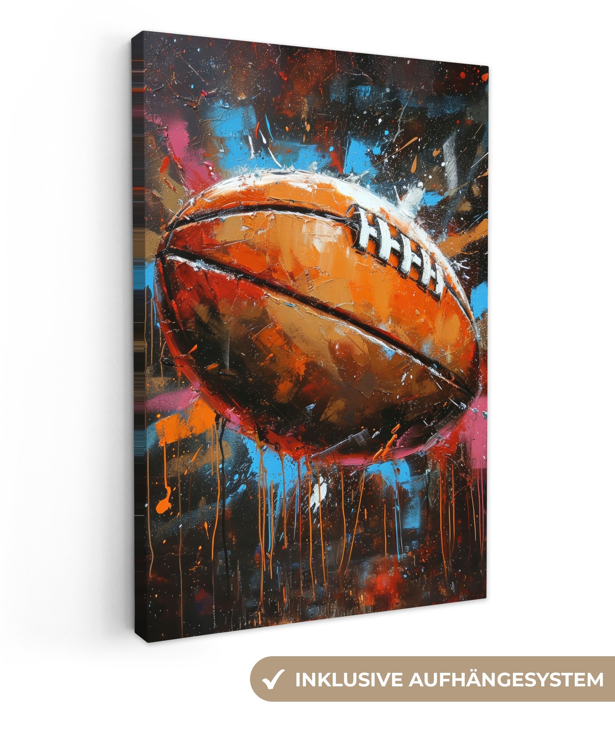 OneMillionCanvasses® Leinwandbild Graffiti - Rugby - Farbenfroh - Rugbyball günstig online kaufen