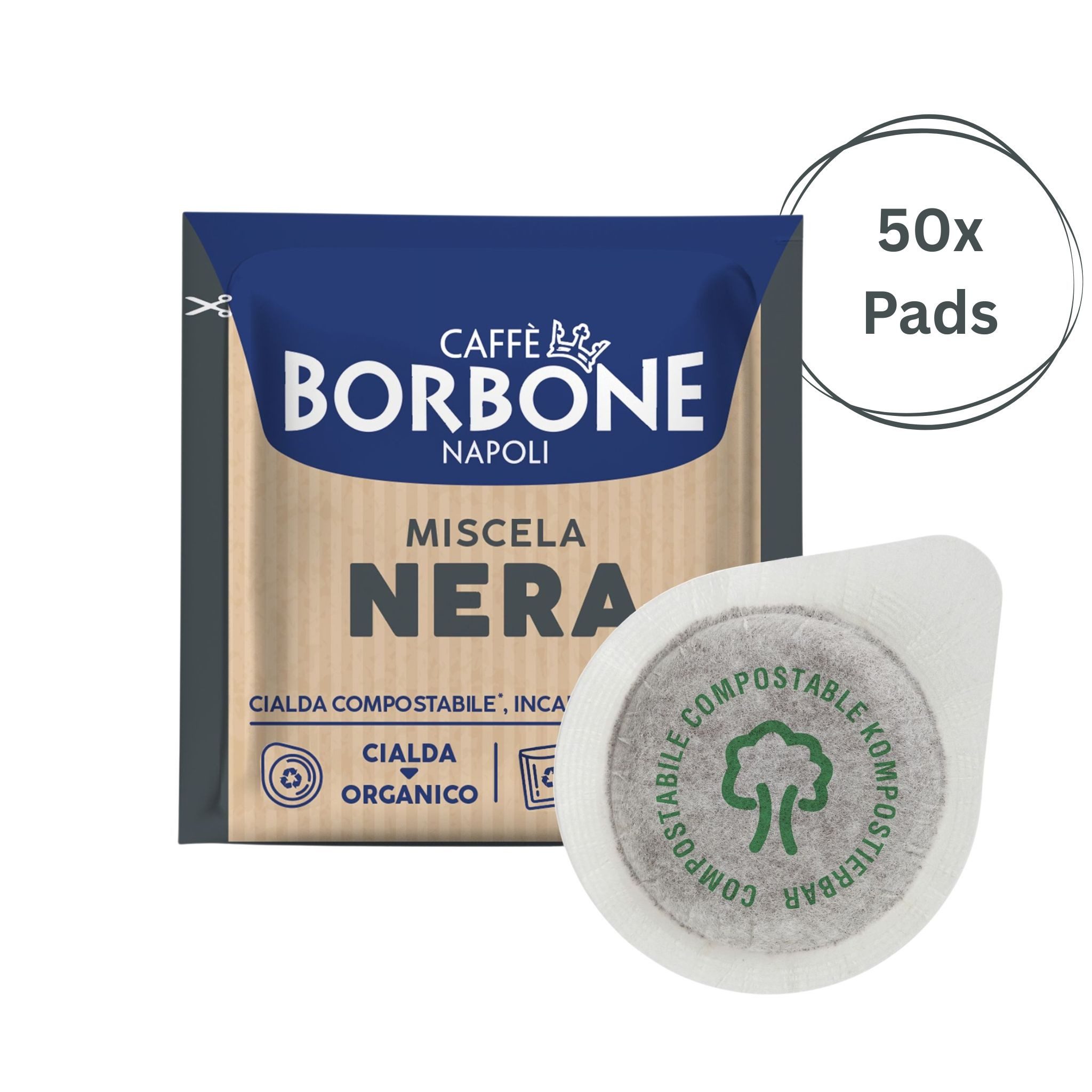 Caffè Borbone Kaffee Caffè Borbone Miscela Nera 50x Kaffeepads kompostierbare Pads 44mm ESE, (kompostierbare Pads 44mm ESE Maschine, schwarze Mischung)