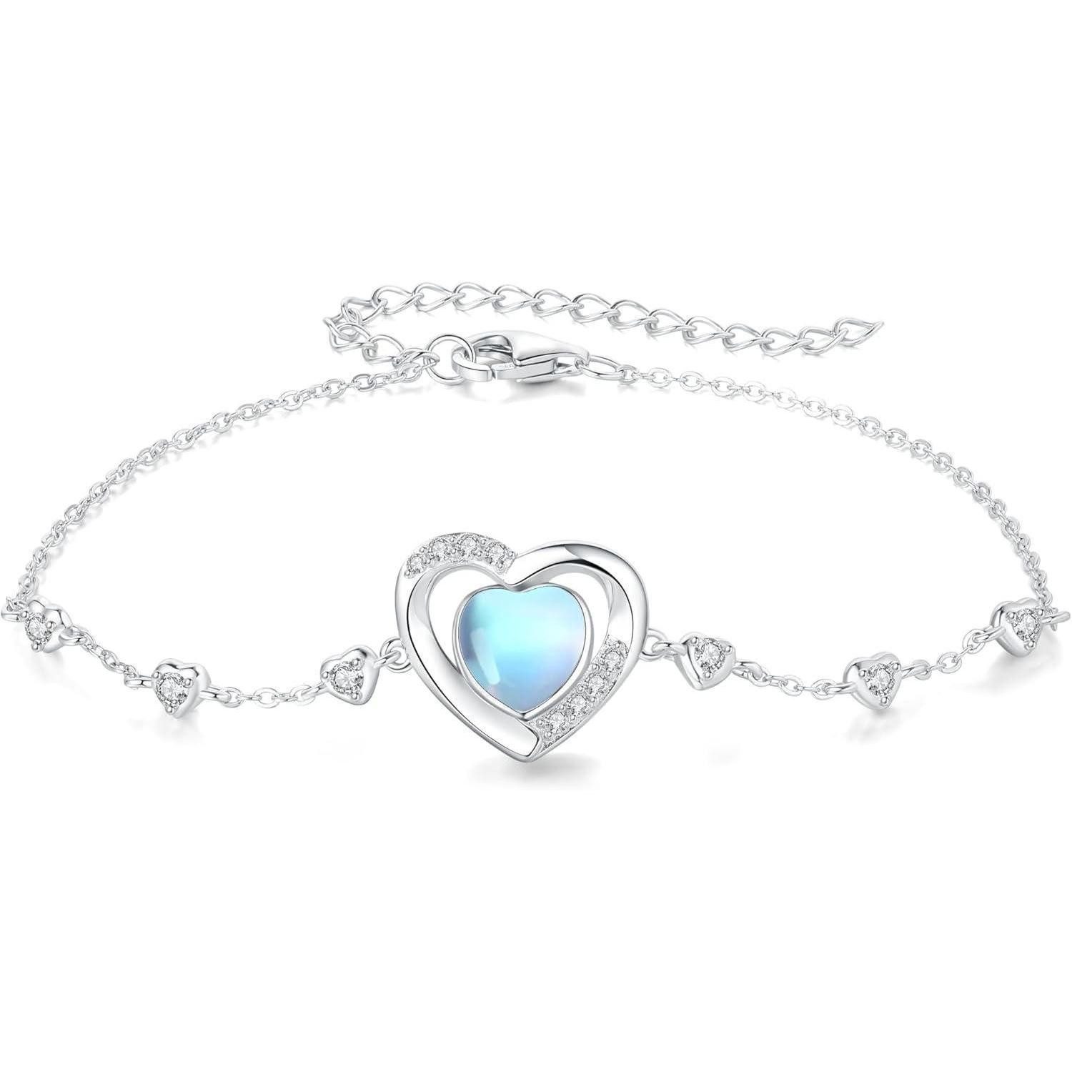 Silberarmband Armband Damen Herz Anhänger Zirkonia Geschenk Mama Silber Mondstein