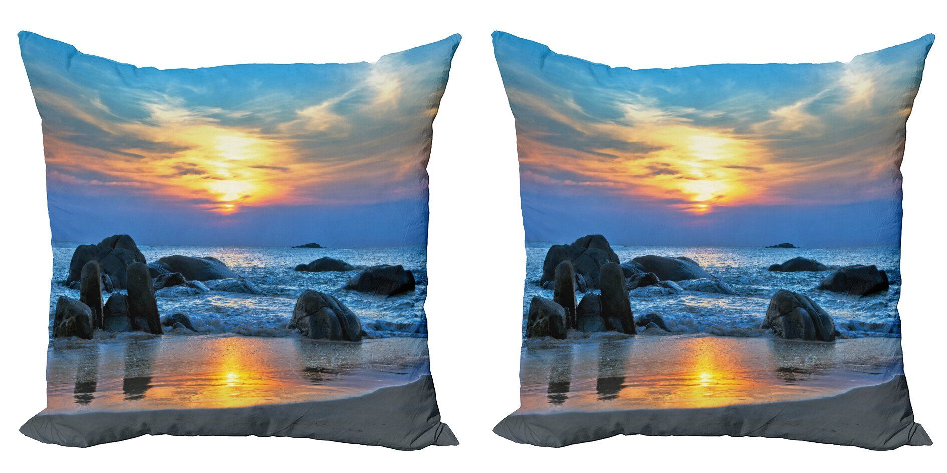 Kissenbezüge Modern Accent Doppelseitiger Digitaldruck, Abakuhaus (2 Stück), Sonnenuntergang Sandy ruhiger Strand