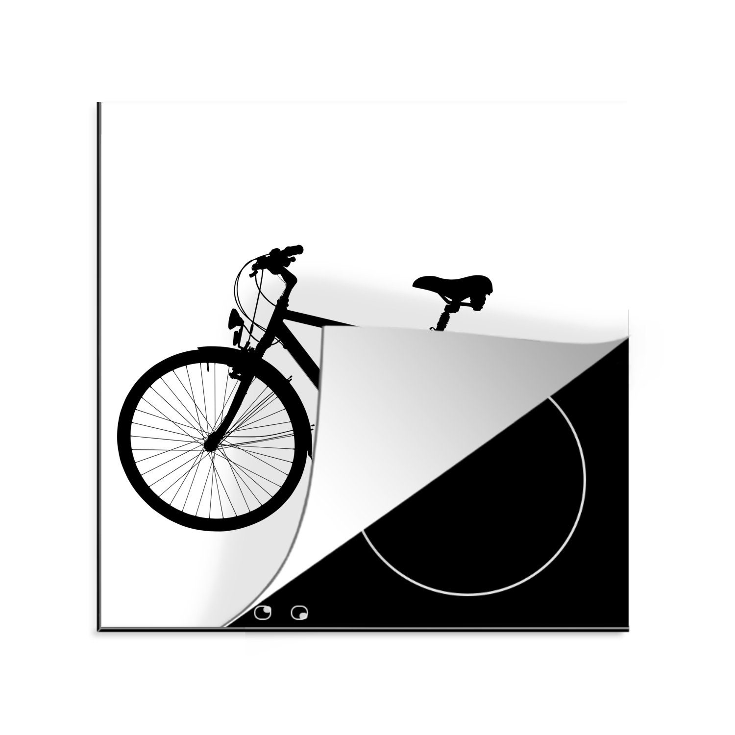 MuchoWow Herdblende-/Abdeckplatte Fahrrad - Schwarz - Weiß, Vinyl, (1 tlg), 78x78 cm, Ceranfeldabdeckung, Arbeitsplatte für küche