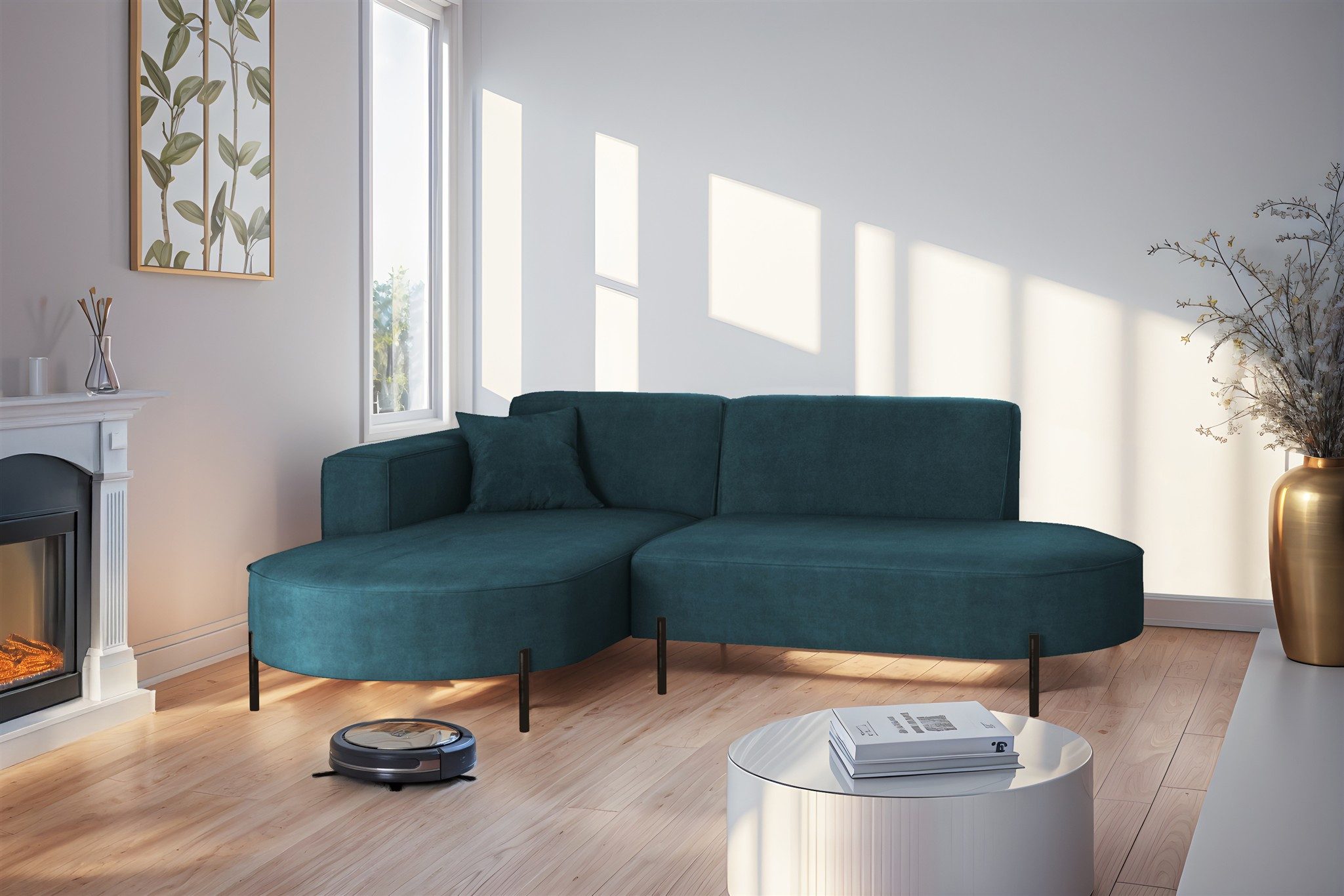 Fun Möbel Ecksofa Sofa VALENCIA XS in Stoff Noel, Ottomane Links oder Rechts, für Saugroboter geeignet