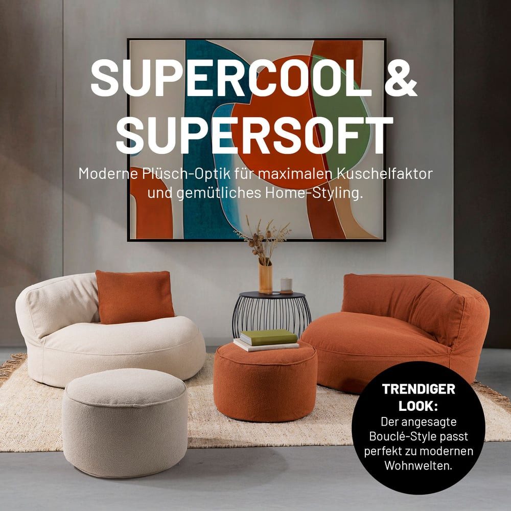 Lumaland Loungeset Sitzsack Lounge Teddy 320L, Indoor-Bezug - weich waschbar - perfekt fürs moderne Zuhause