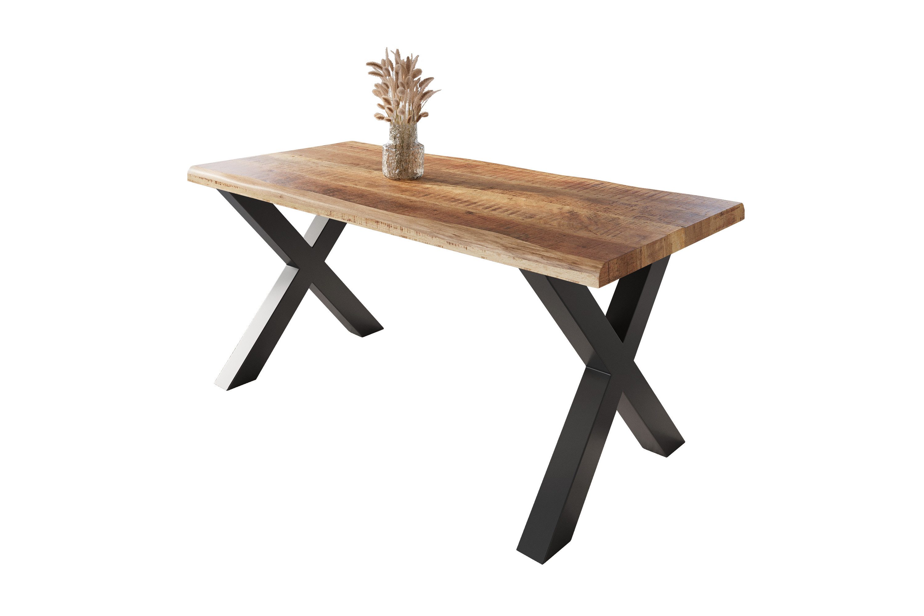 SAM® Esstisch Waves_X, Mangoholz, gedoppelte Tischplatte, Metallgestell X-F günstig online kaufen