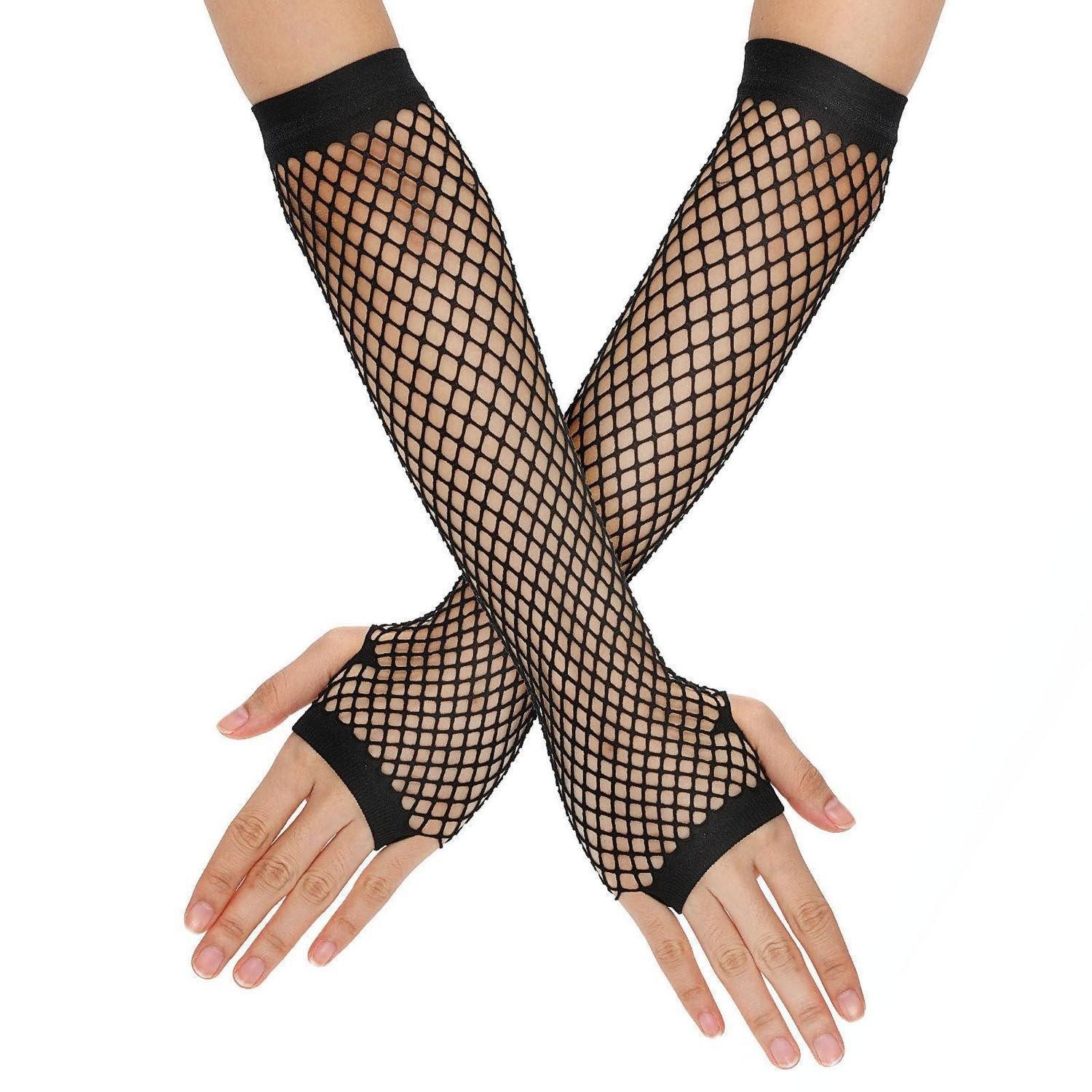 LuxusKollektion Abendhandschuhe Netzhandschuhe lang fingerlos 80er Style schwarz (1-St)