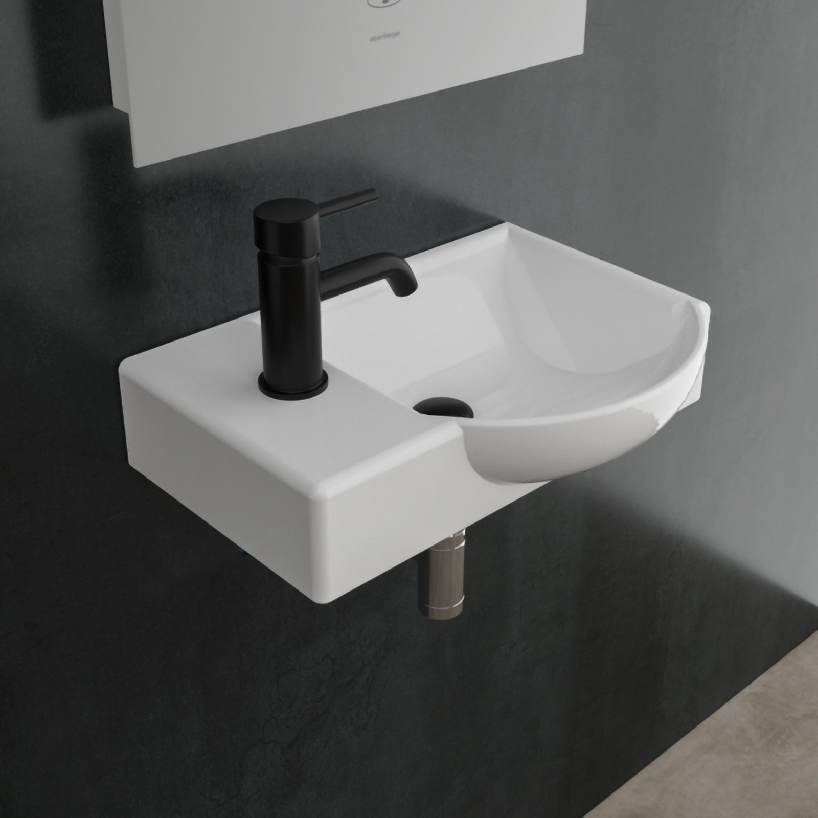 Alpenberger Waschbecken 45 cm Breit - Hängewaschbecken mit Überlauf aus Keramik (Handwaschbecken für Badezimmer & Gästebad, 1-St., 1-tlg. Waschtisch), Wash Basin pflegeleicht, Kleines Gäste WC Lavabo & Bad Spülbecken