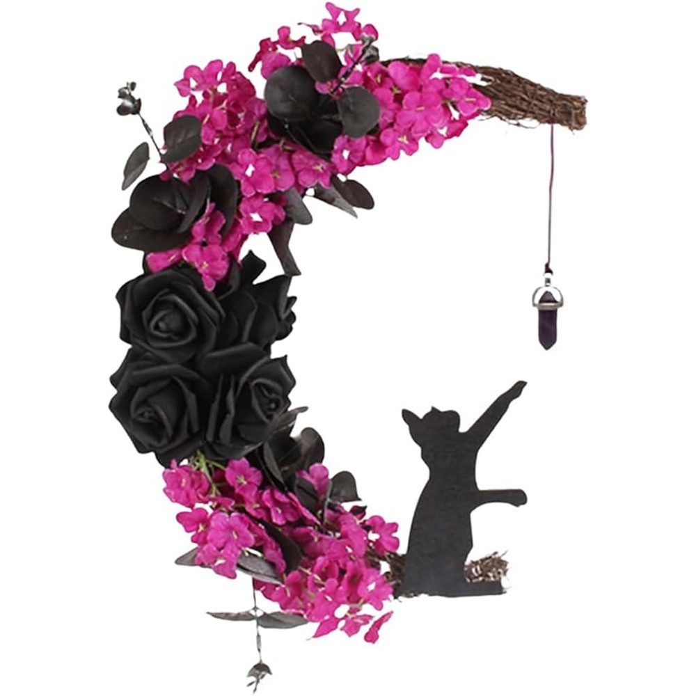 Kunstkranz Katzen Türkranz,Halloween Mond Kranz mit Katzen Wanddekoration, günstig online kaufen