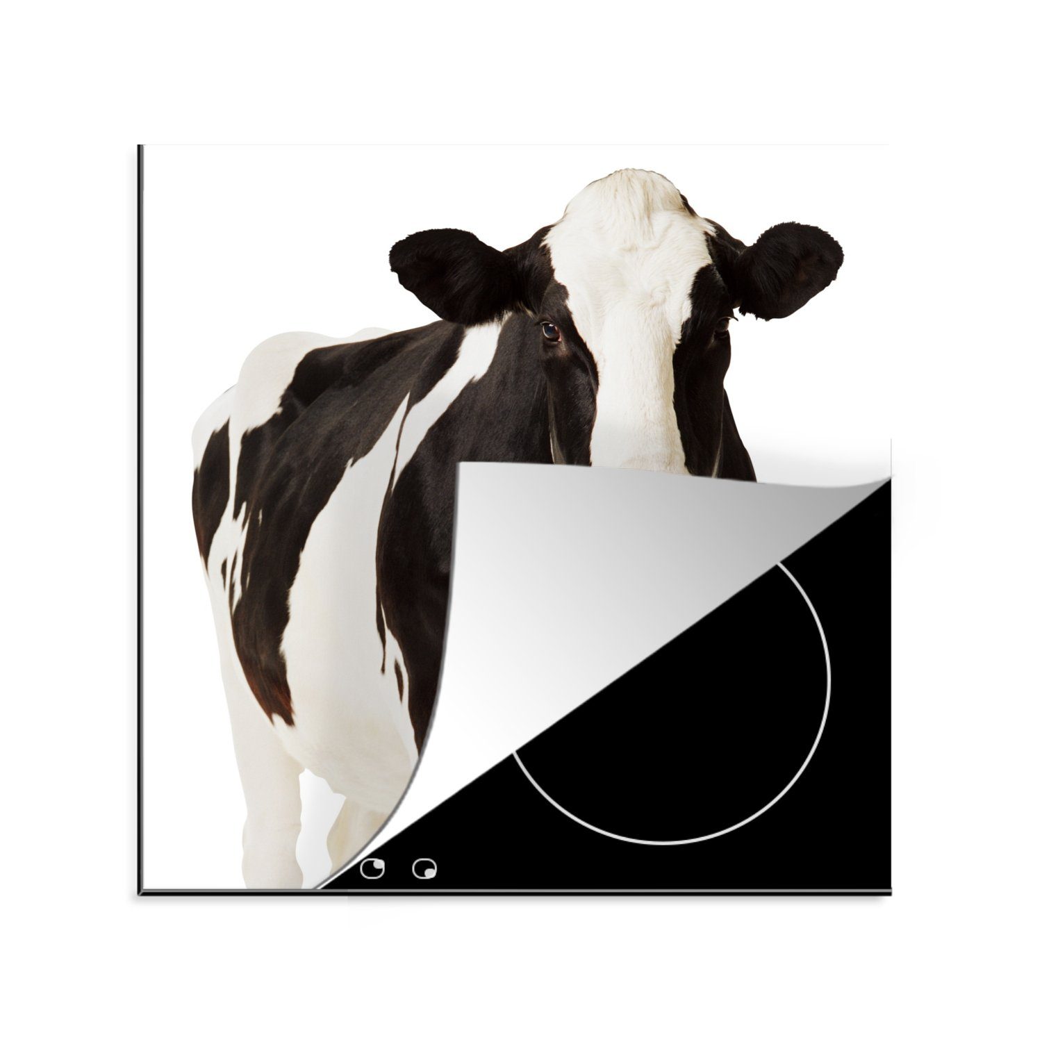 MuchoWow Herdblende-/Abdeckplatte Kuh - Weiß - Schwarz - Tiere, Vinyl, (1 tlg), 78x78 cm, Ceranfeldabdeckung, Arbeitsplatte für küche | Herdabdeckplatten