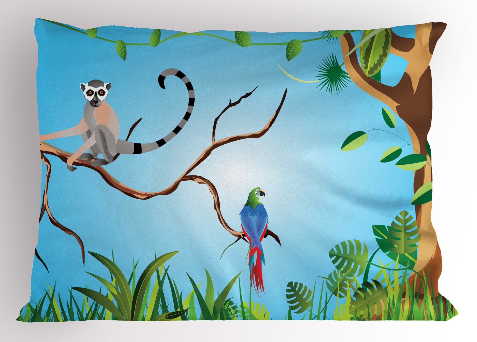 Kissenbezüge Dekorativer Standard King Size Gedruckter Kissenbezug, Abakuhaus (1 Stück), Lemur Tropical Botanical Parrot | Kissenbezüge