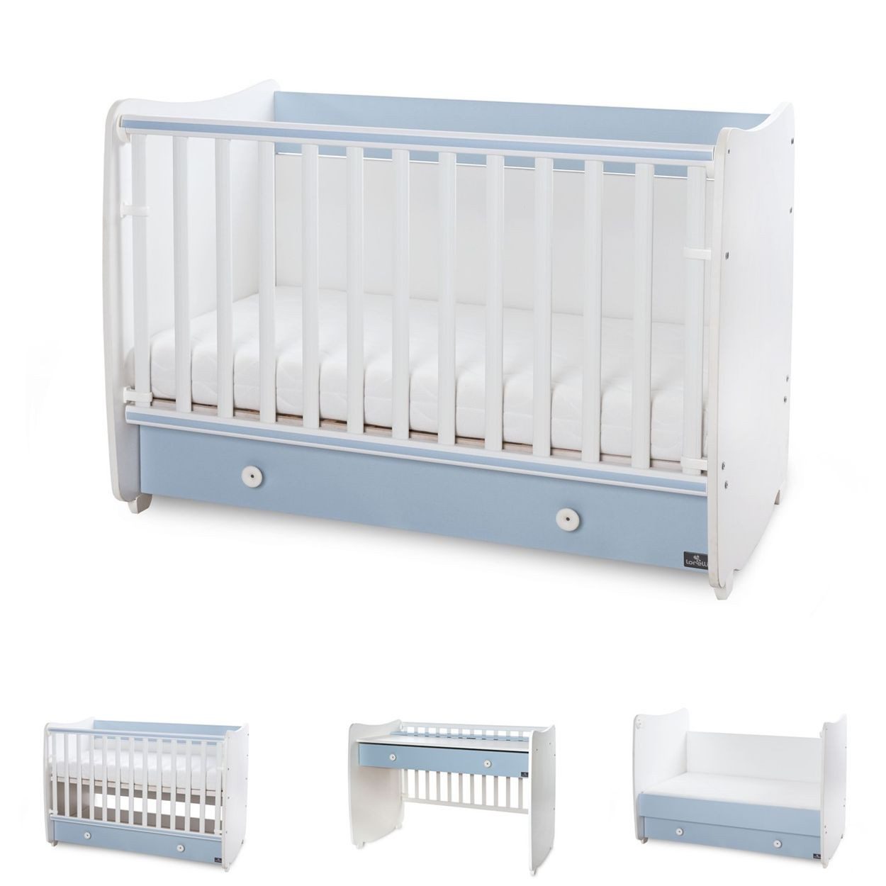 Lorelli Komplettbett Dream NEW, 140 x 70 cm, Schaukelbett, Schreibtisch, Schublade, Hubgitter