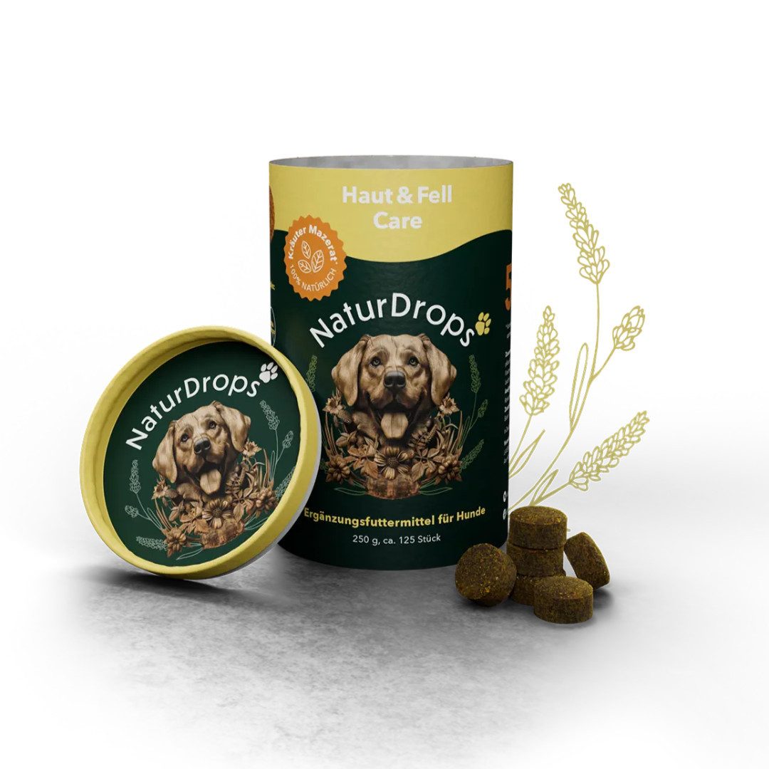 NaturDrops Ergänzungsfutter Haut und Fell Für die Pflege von Haut, Fell und Krallen, Nahrungsergänzungsmittel für: Hunde