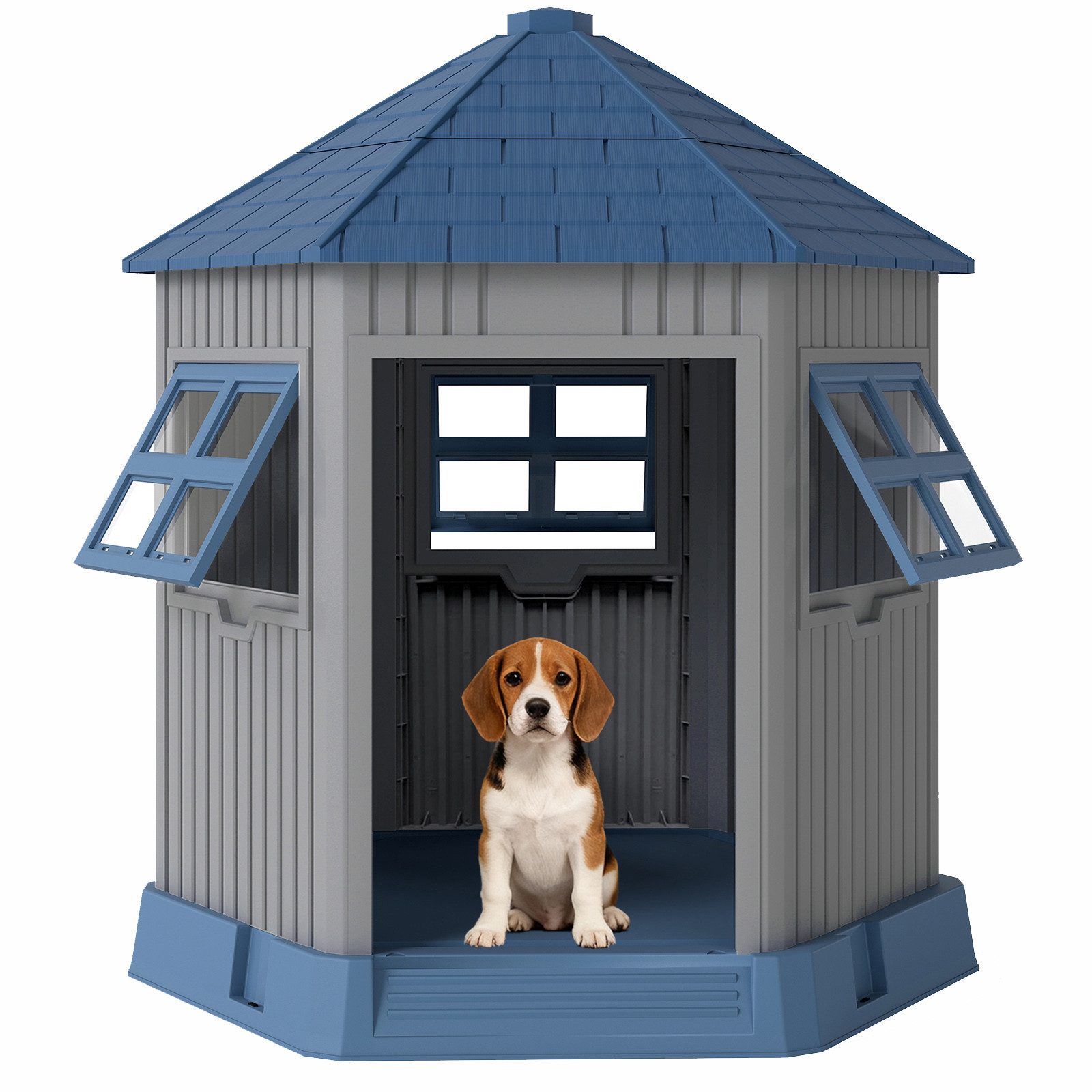 KOMFOTTEU Hundehütte Hundehaus Haustierhaus, mit Oberlicht & Belüftungsöffnungen