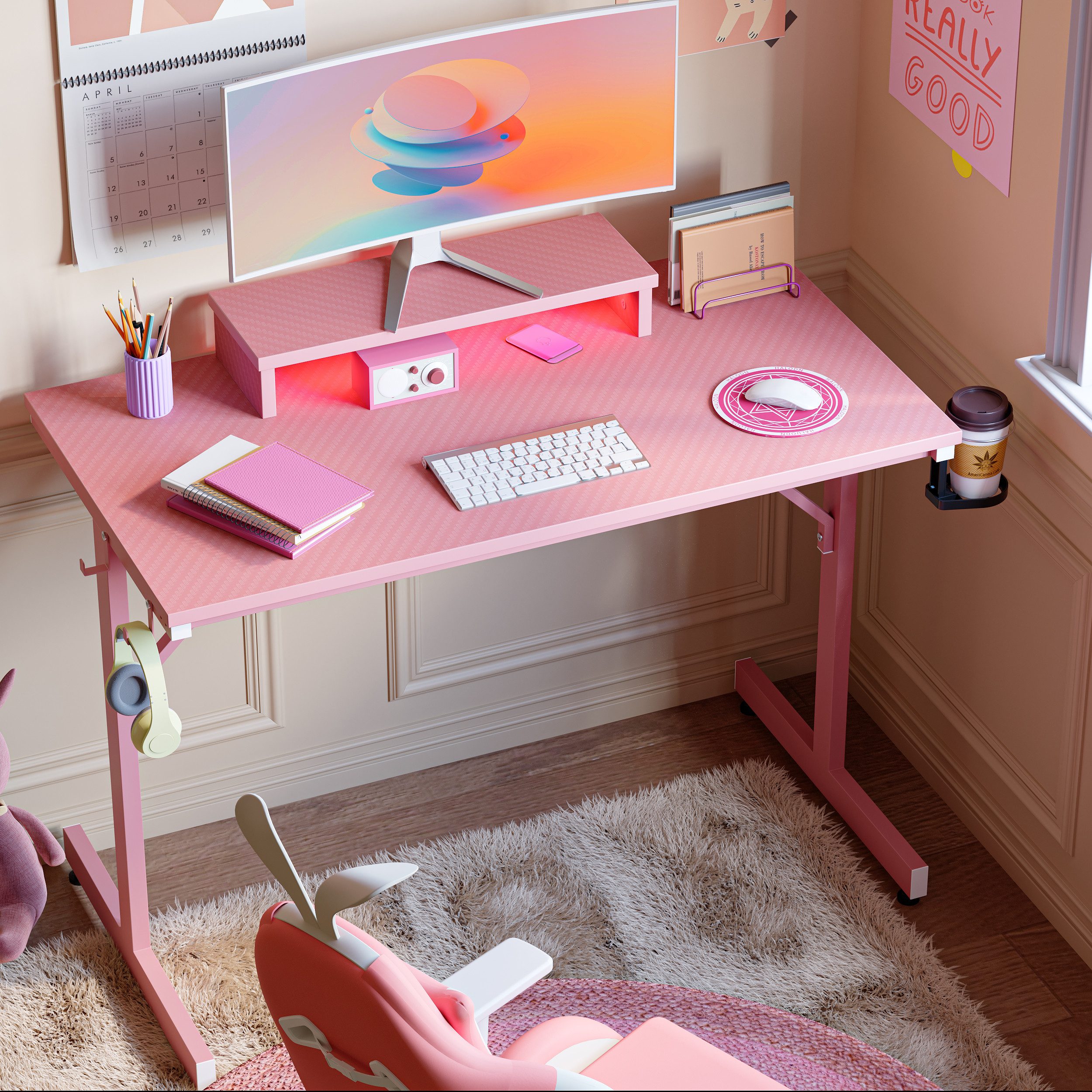 Bestier Gamingtisch 106cm Gaming Schreibtisch mit RGB-LED, 106cm Jugendschr günstig online kaufen