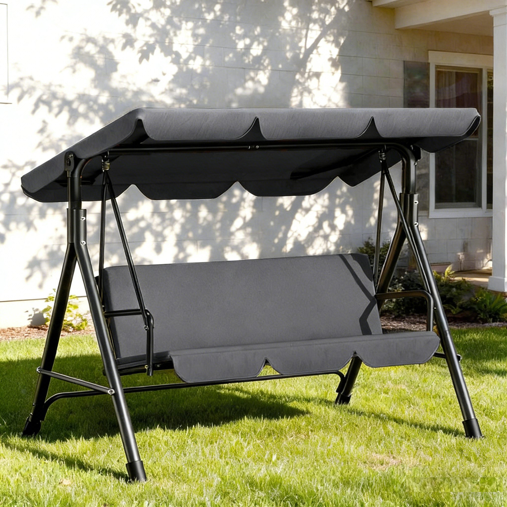 Huracan Hollywoodschaukel Schaukelbank mit Verstellbarem Sonnendach, 3-Sitzer, 193*110*152cm, bis 200 kg Tragfähigkeit, Ideal für Garten & Balkon