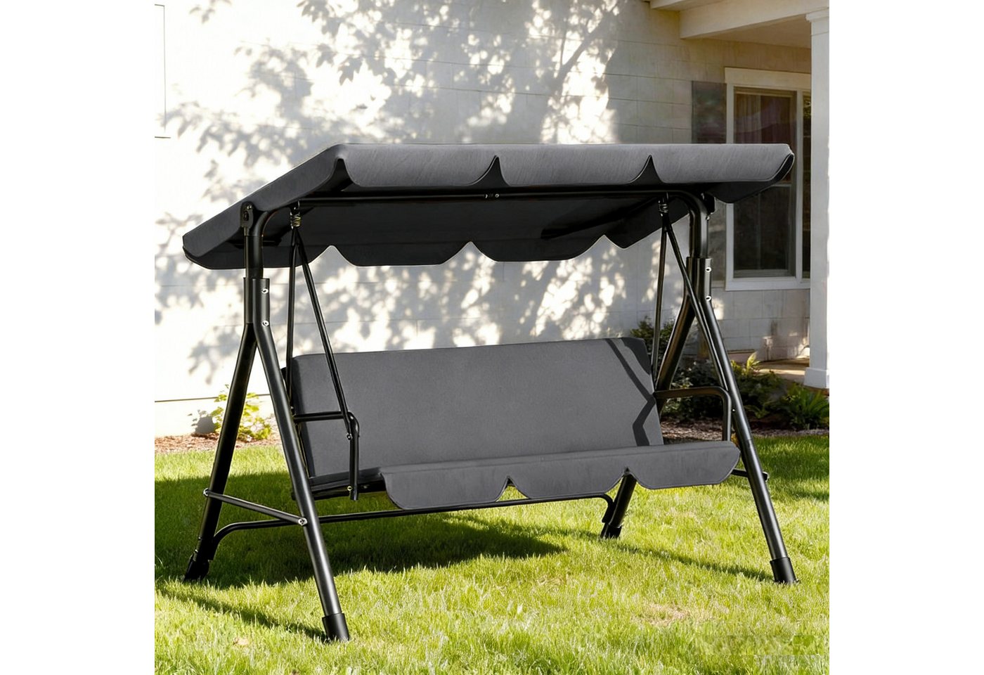 Huracan Hollywoodschaukel 3-Sitzer, Gartenschaukel mit Verstellbarem Sonnendach, 3-Sitzer, 193*110*152cm, UV-Schutz Wetterfest, Schaukelbank 220kg Belastbar