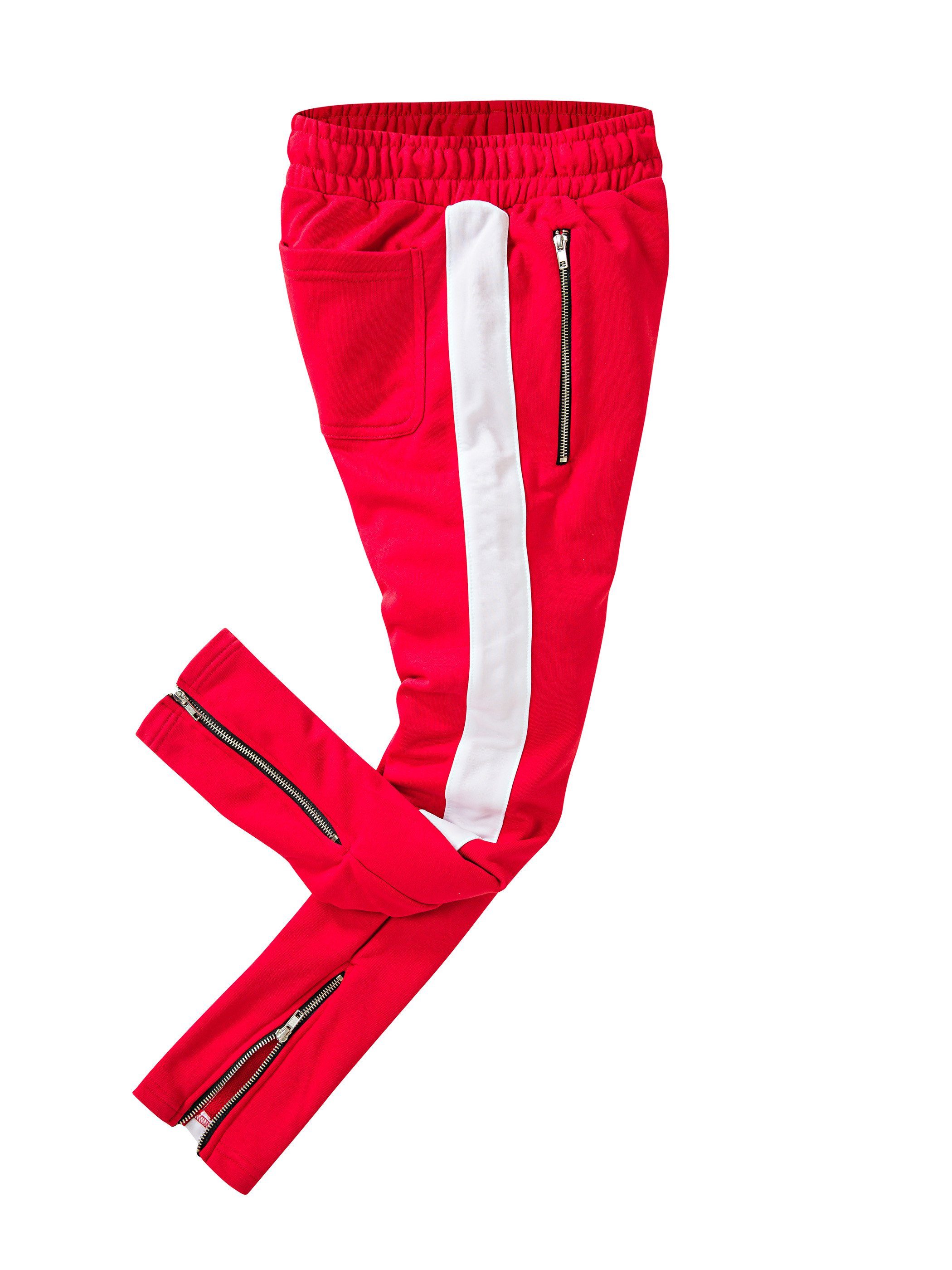 - PITTMAN white Pittman Rot Kordelzug / Track elastischem, 0201) Pant (1-tlg) mit Jogginghose mit Zip (red Retro Bund