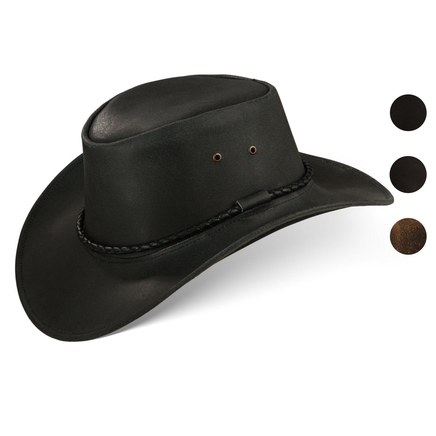 BLACK FOREST FOX Cowboyhut JERO Herren Western Cowboy Rindsleder Hut Schwarz Größe L