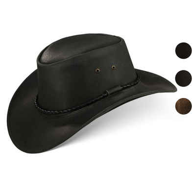 BLACK FOREST FOX Cowboyhut JERO Herren Western Cowboy Rindsleder Hut Schwarz Größe M