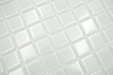 Mosani Mosaikfliesen 1m² Glasmosaik Wand- und Bodenfliesen weiß glänzend, Set, 10-teilig, Dekorative Wandverkleidung