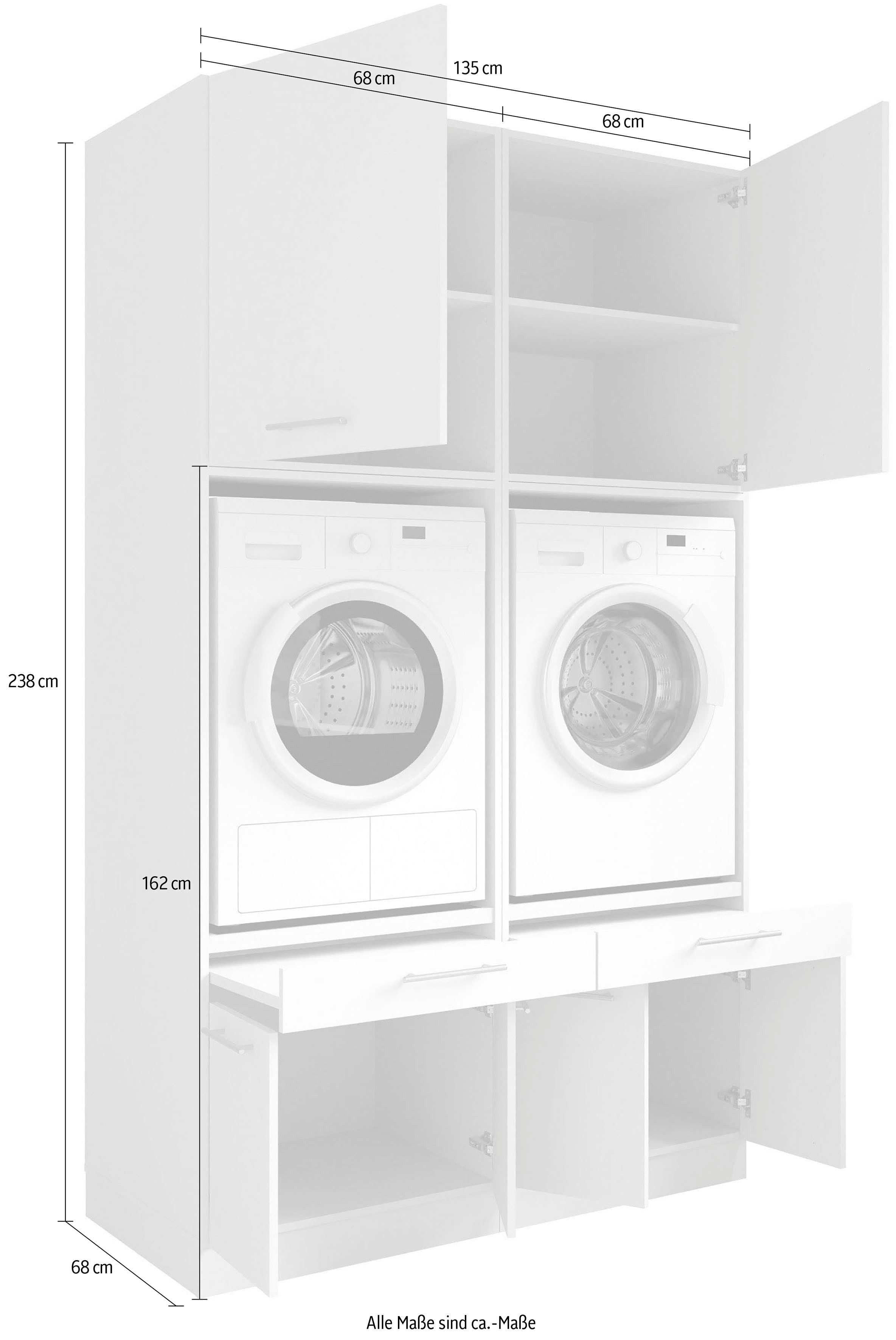 Laundreezy Mehrzweckschrank-Set Laundreezy, 4-tlg. Mehrzweckschrank-Set B/H/T 135/238/68 cm, (4-St), Breite 135 cm, Soft-Close-Funktion für Türen