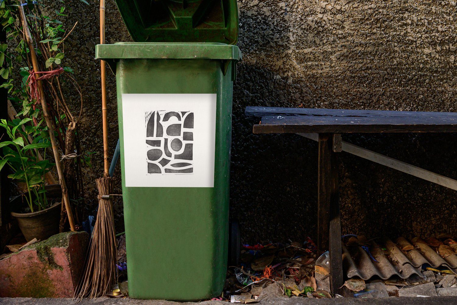 MuchoWow Wandsticker Abstrakt - St), Container, Mülleimer-aufkleber, Schwarz - Mülltonne, Sticker, Formen Abfalbehälter (1