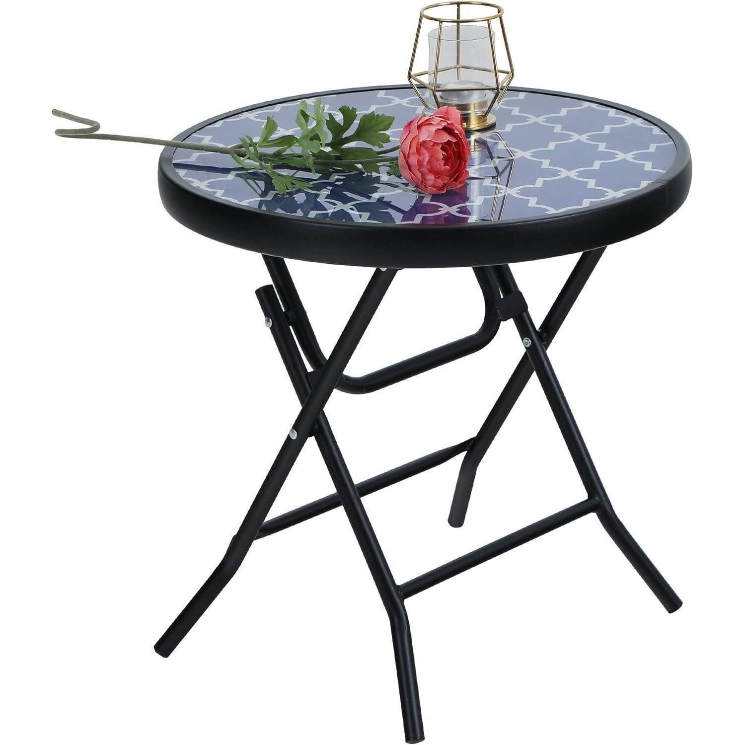 LuxusKollektion Klapptisch Beistelltisch klappbar rund Glas Metall Balkontisch Blau