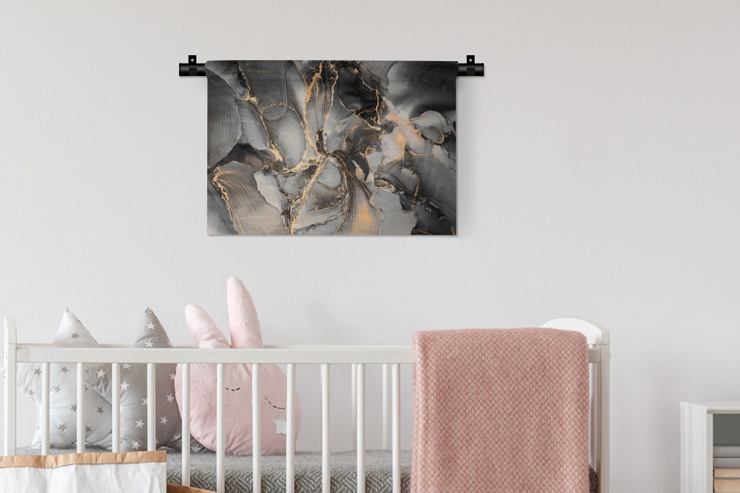 MuchoWow Wanddekoobjekt Grau - Wandbehang, Kleid, - Marmor, Luxus für Kinderzimmer Schlafzimmer, Wohnzimmer, Gold - Wanddeko