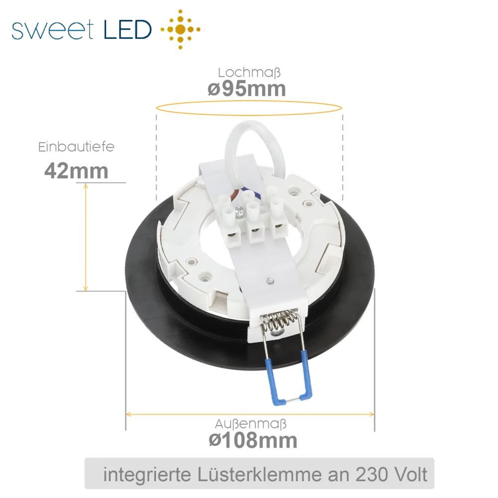 Sweet LED LED Einbaustrahler 6er Set GX53 8,2W 230V Schwarz 4000K Rund LED Einbauleuchten Aluminium, LED wechselbar, 4000K - Neutralweiß, Deckenspots, Ø95mm, Einbauleuchten