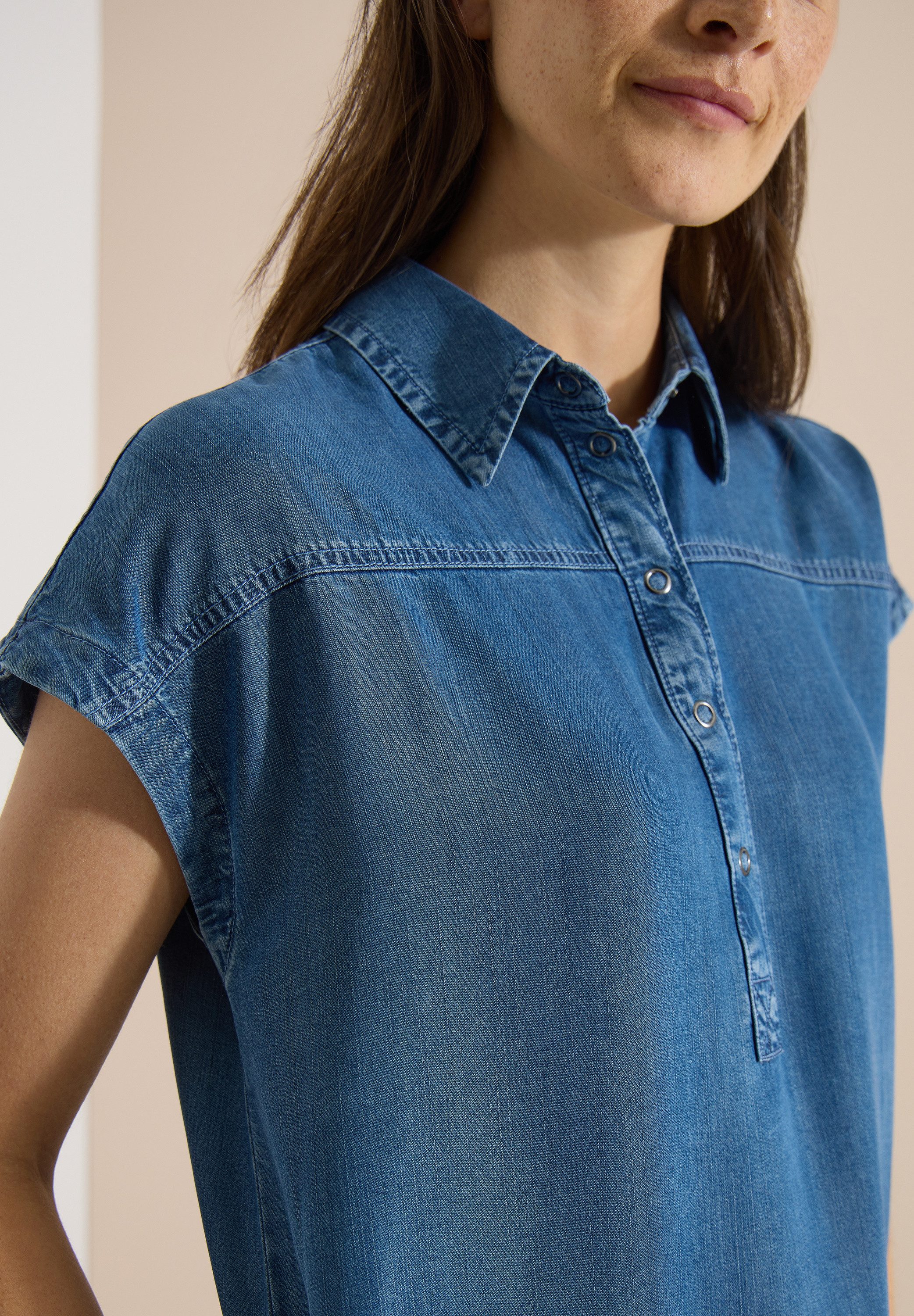 CECIL Jeanskleid Knielanges Sommer-Kleid im Denim-Look