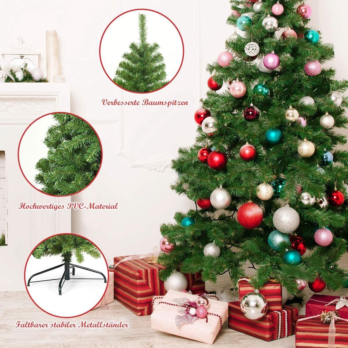 COSTWAY Künstlicher Weihnachtsbaum, 180cm, mit 928 Spitzen PVC & Ständer