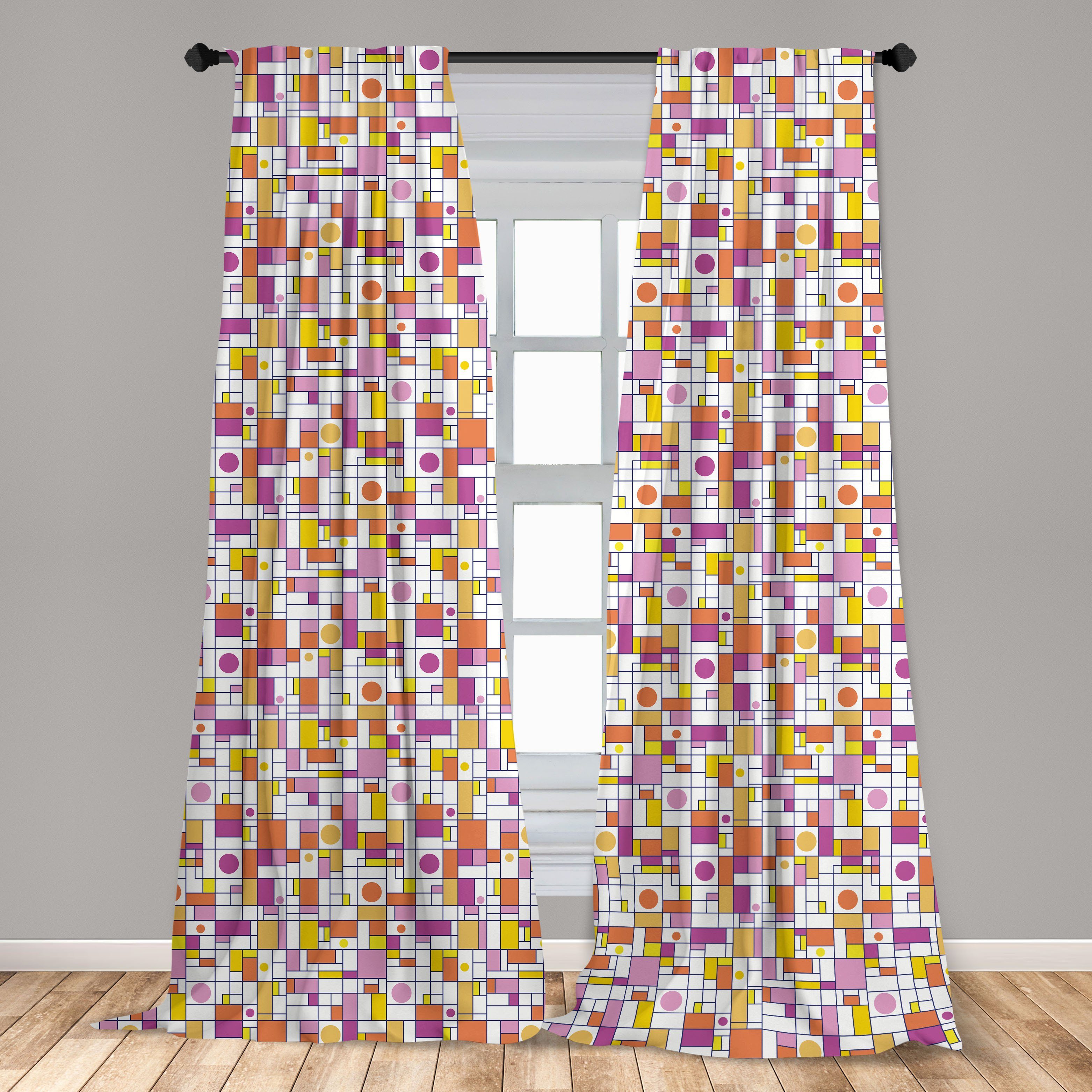 Gardine Vorhang für Wohnzimmer Schlafzimmer Geometrisch Runden Dekor, Rectangles und Abakuhaus, Microfaser