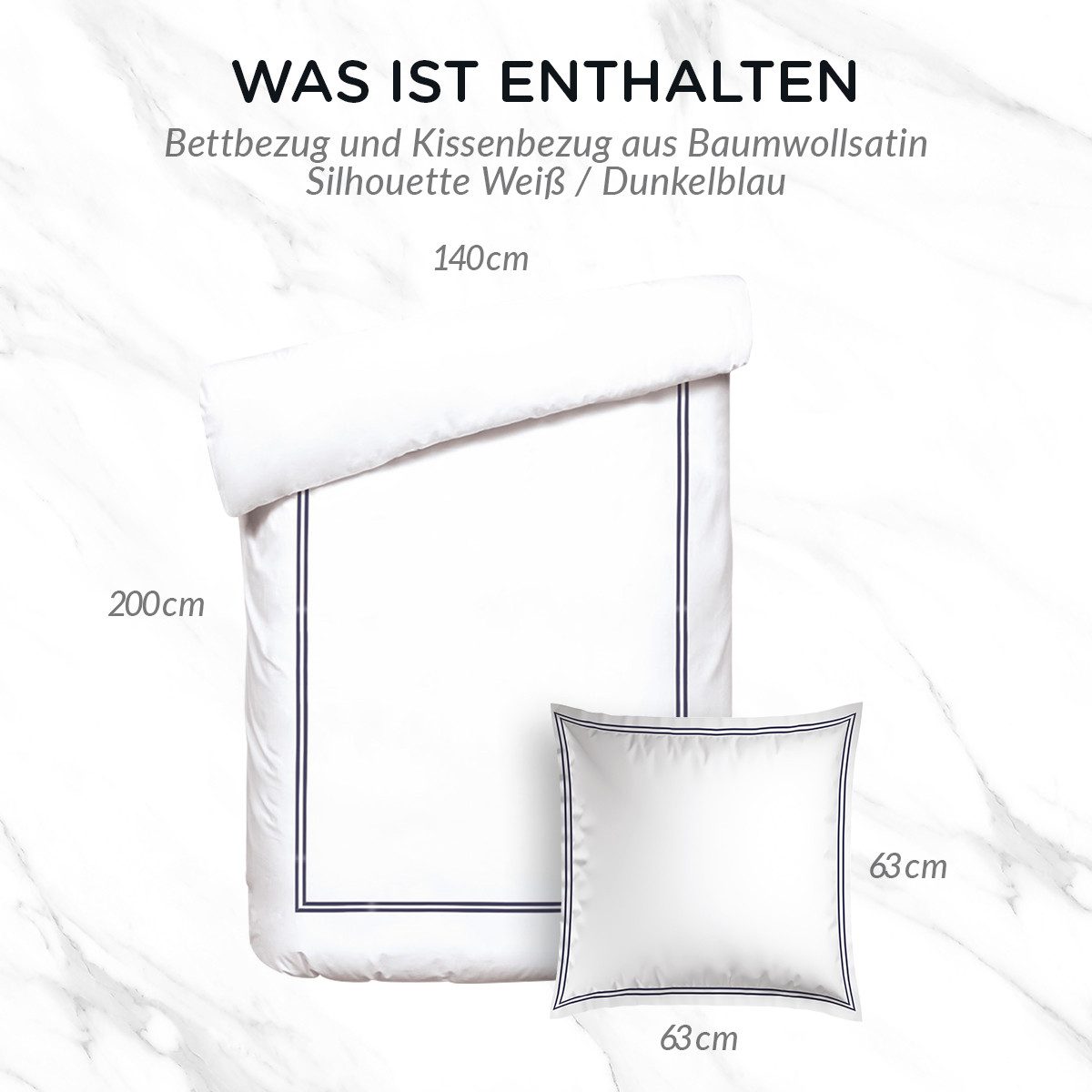 Pure cottom Bettwäsche Baumwoll-Satin Bettwäsche dunkelblau/weiß, Baumwoll-Satin, verschiedene Größen – Bild 3 von 5