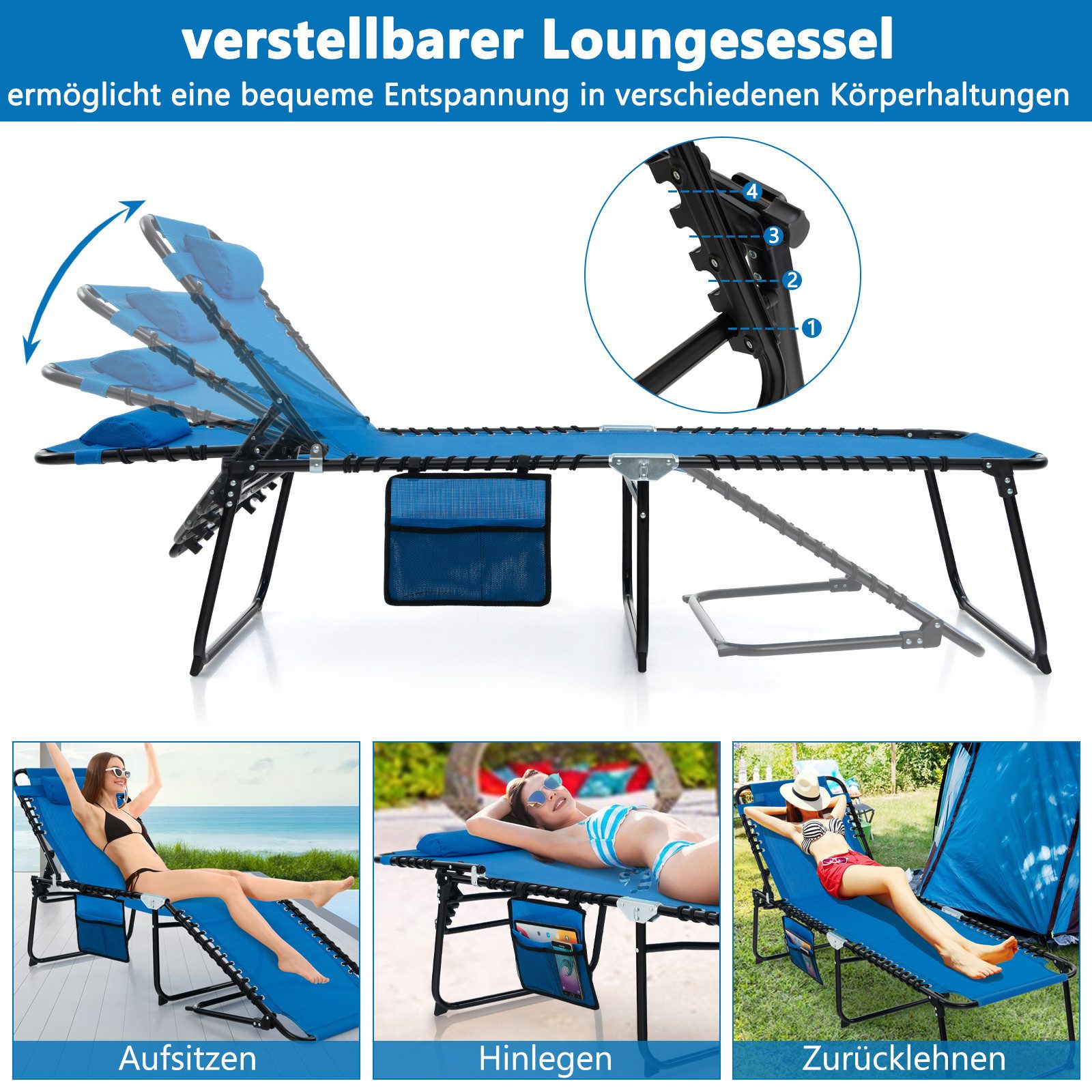 COSTWAY Gartenliege Liegestuhl, 4-Fach verstellbar, klappbar, günstig online kaufen