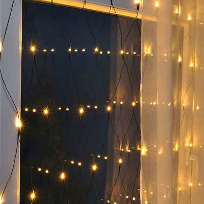 Haushalt International Lichterkette 160-LED Lichternetz warmweiß als leuchtende Fensterdekoration Vorhang, Lichternetz mit 160-LED's
