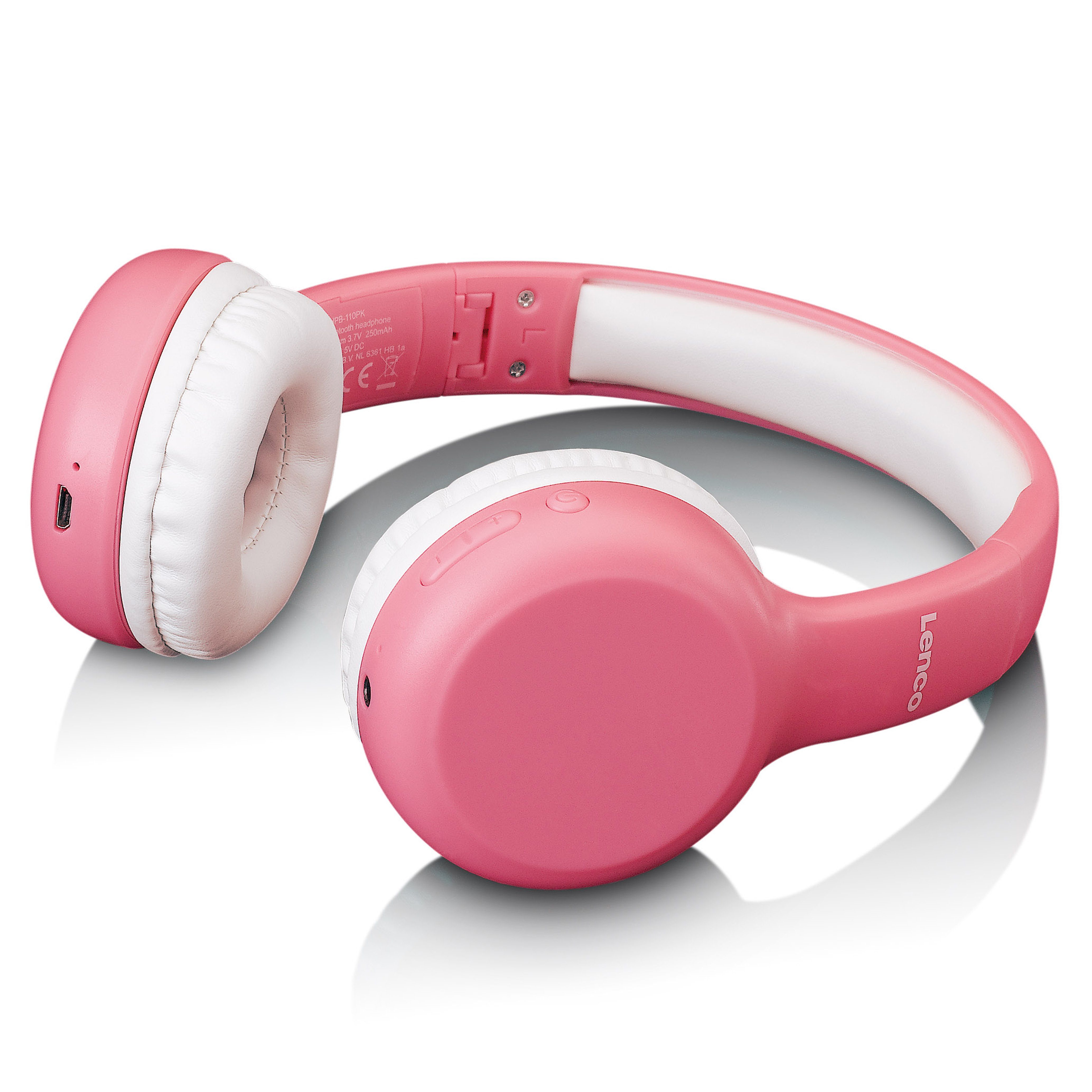 Lenco HPB-110PK Kinder-Kopfhörer (Bluetooth, leicht & faltbar mit Bluetooth 5.0, 85 dB Lärmschutz inkl. Sticker-Set)
