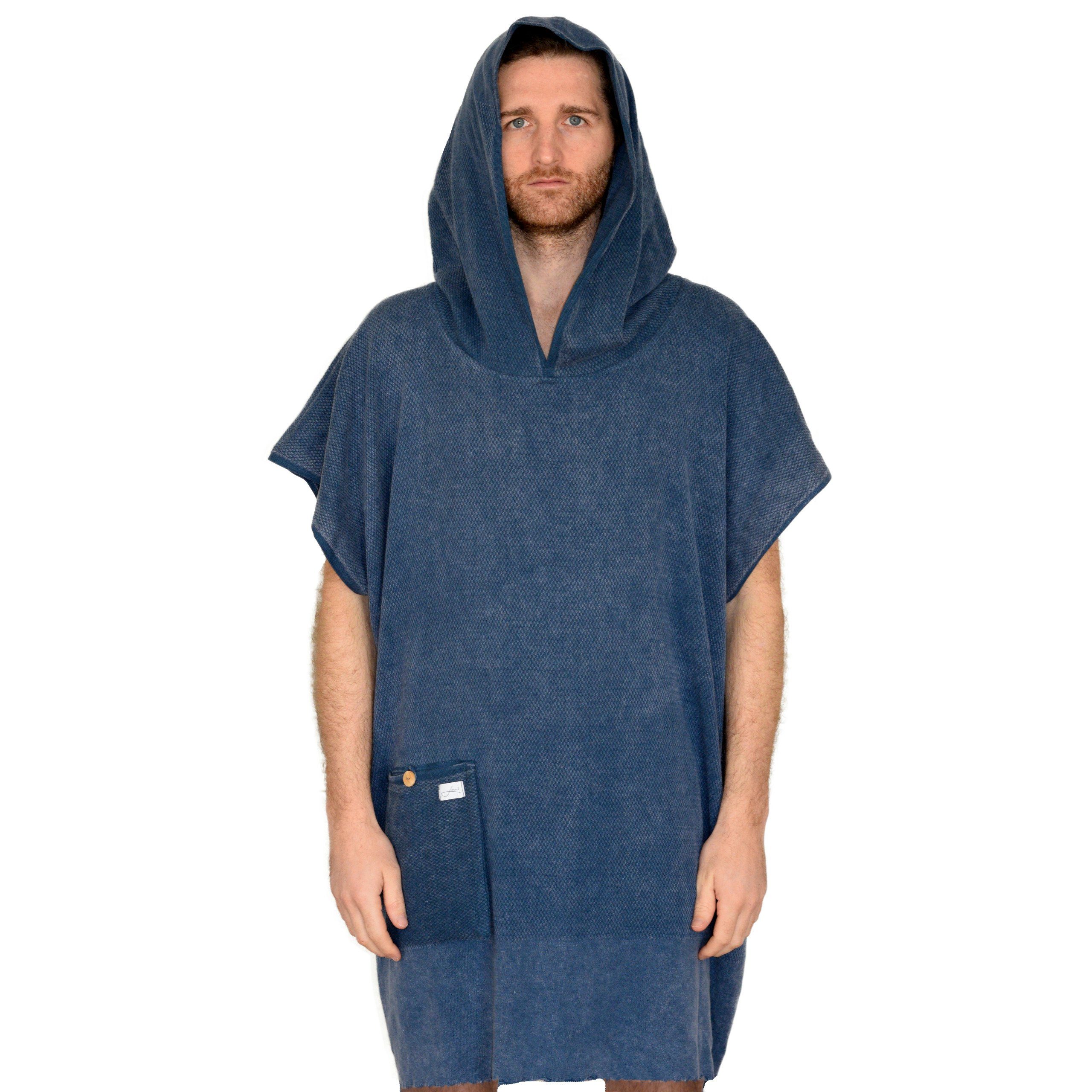 Lou-i Badeponcho Badeponcho Made in Germany Surfponcho (leicht & schnell trocken), Kapuze blau