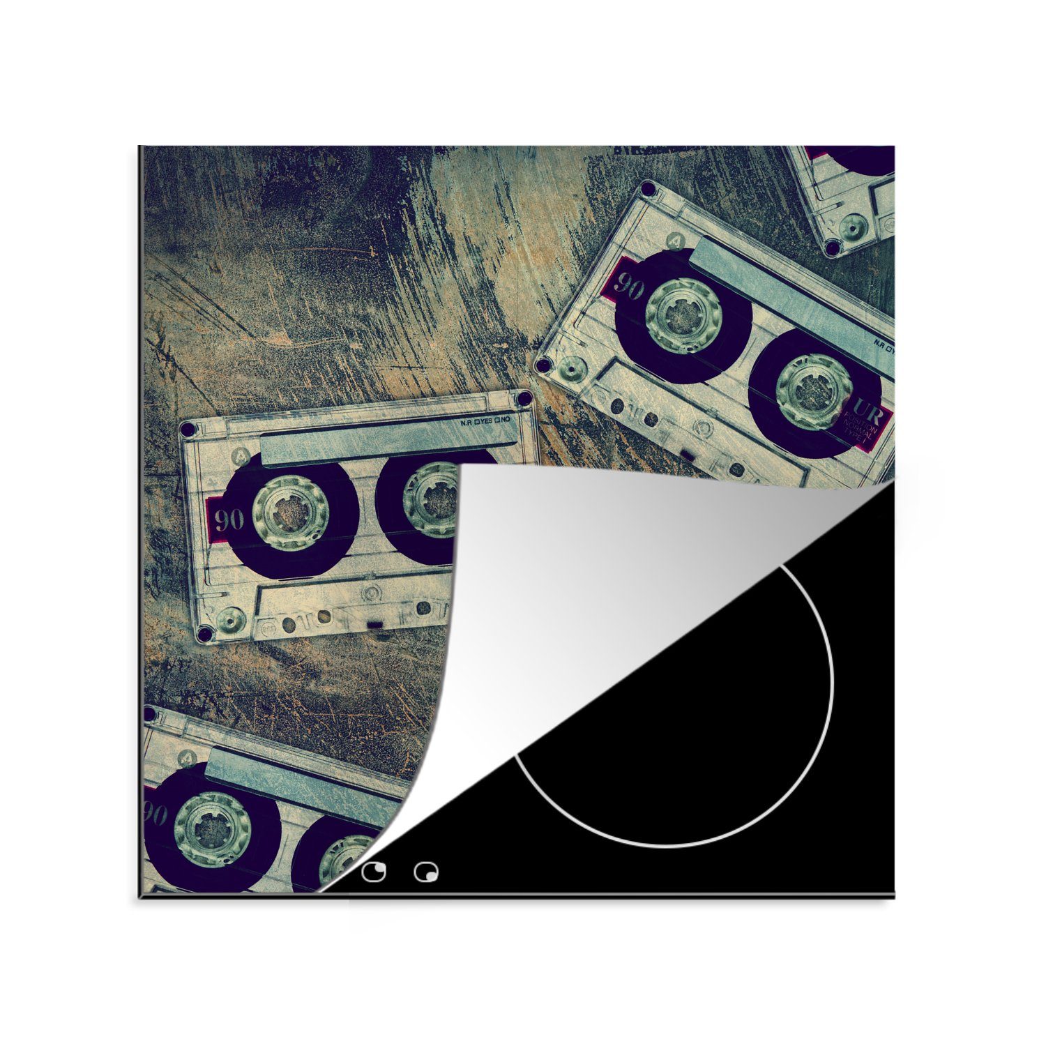 - Kassettenkassetten Herdblende-/Abdeckplatte Ceranfeldabdeckung, Vintage, - für MuchoWow (1 Holz 78x78 Vinyl, tlg), cm, Arbeitsplatte küche