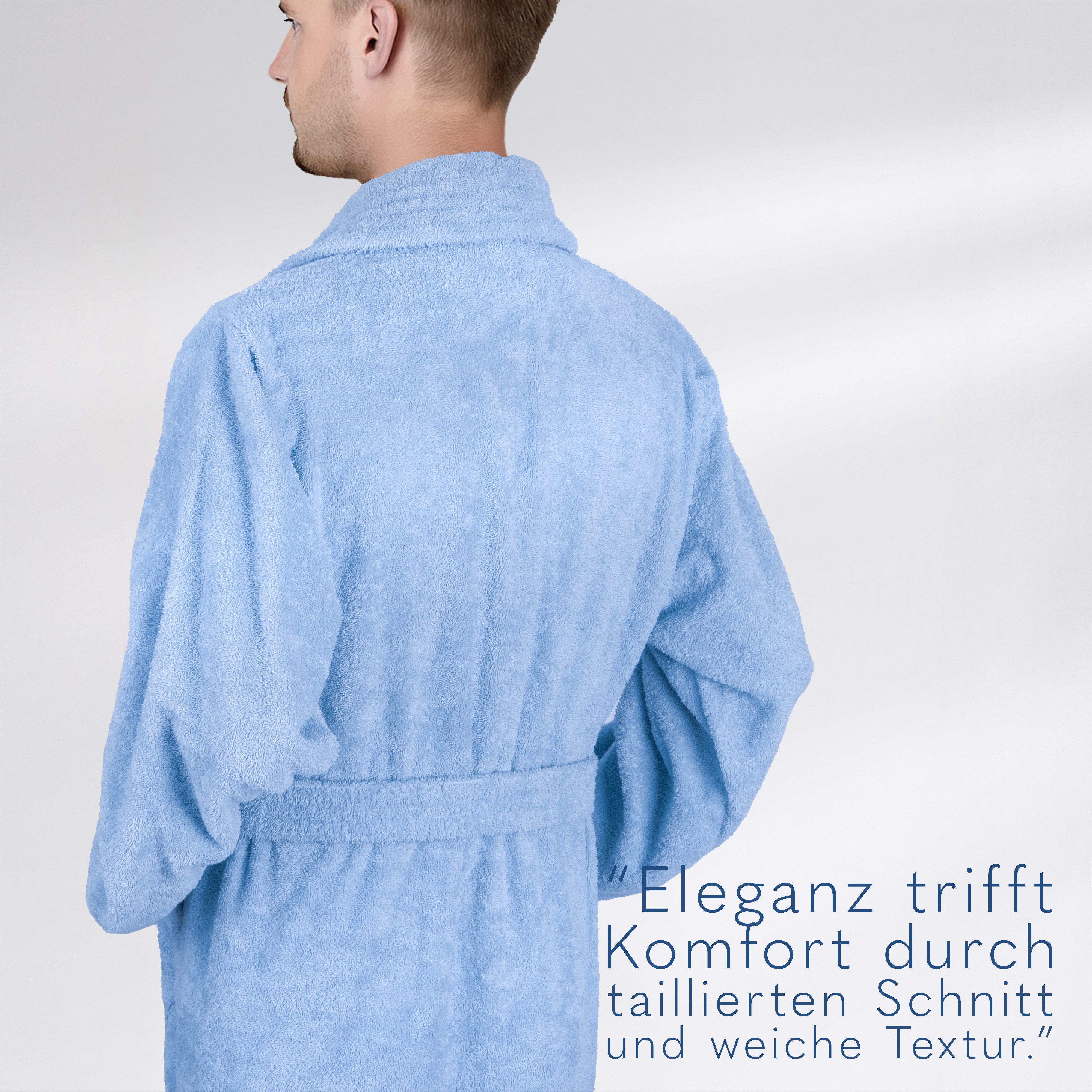 HAMMETEX Herrenbademantel hergestellt aus 100% Baumwolle – 380 g/m² Frottee, mit Taschen, Langform, Baumwolle, Schalkragen, Gürtel, saugfähig & Weich – Bild 3 von 5