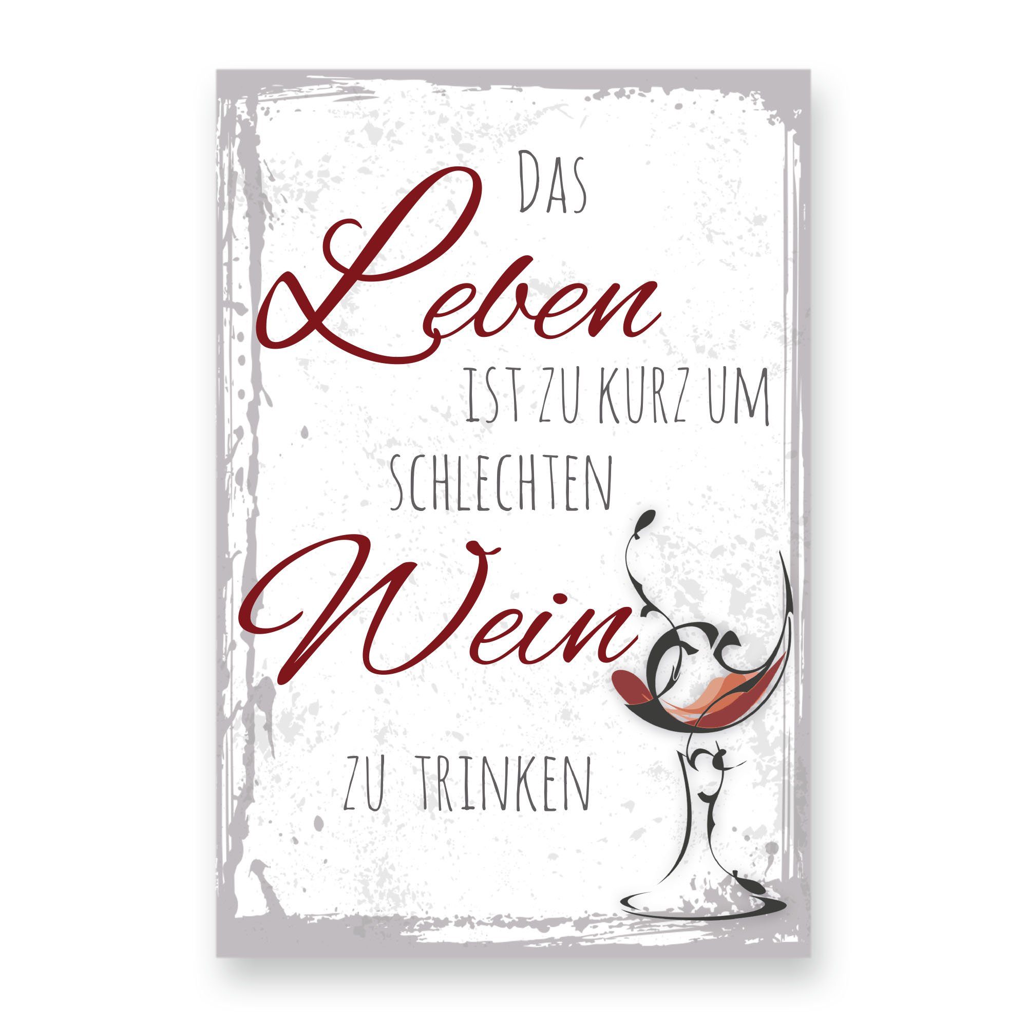 Familie Holz, Feder Holzbild Geschenk Freunde Motiv für Kreative ideales Deko-Bild Spruch, mit „Wein“ aus & &
