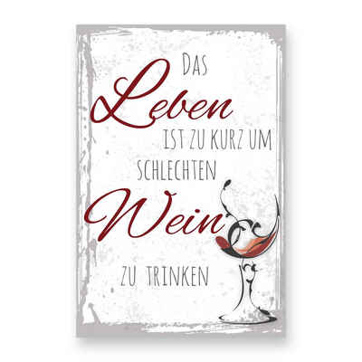 Kreative Feder Holzbild Deko-Bild „Wein“ aus Holz, mit Motiv & Spruch, ideales Geschenk für Freunde & Familie