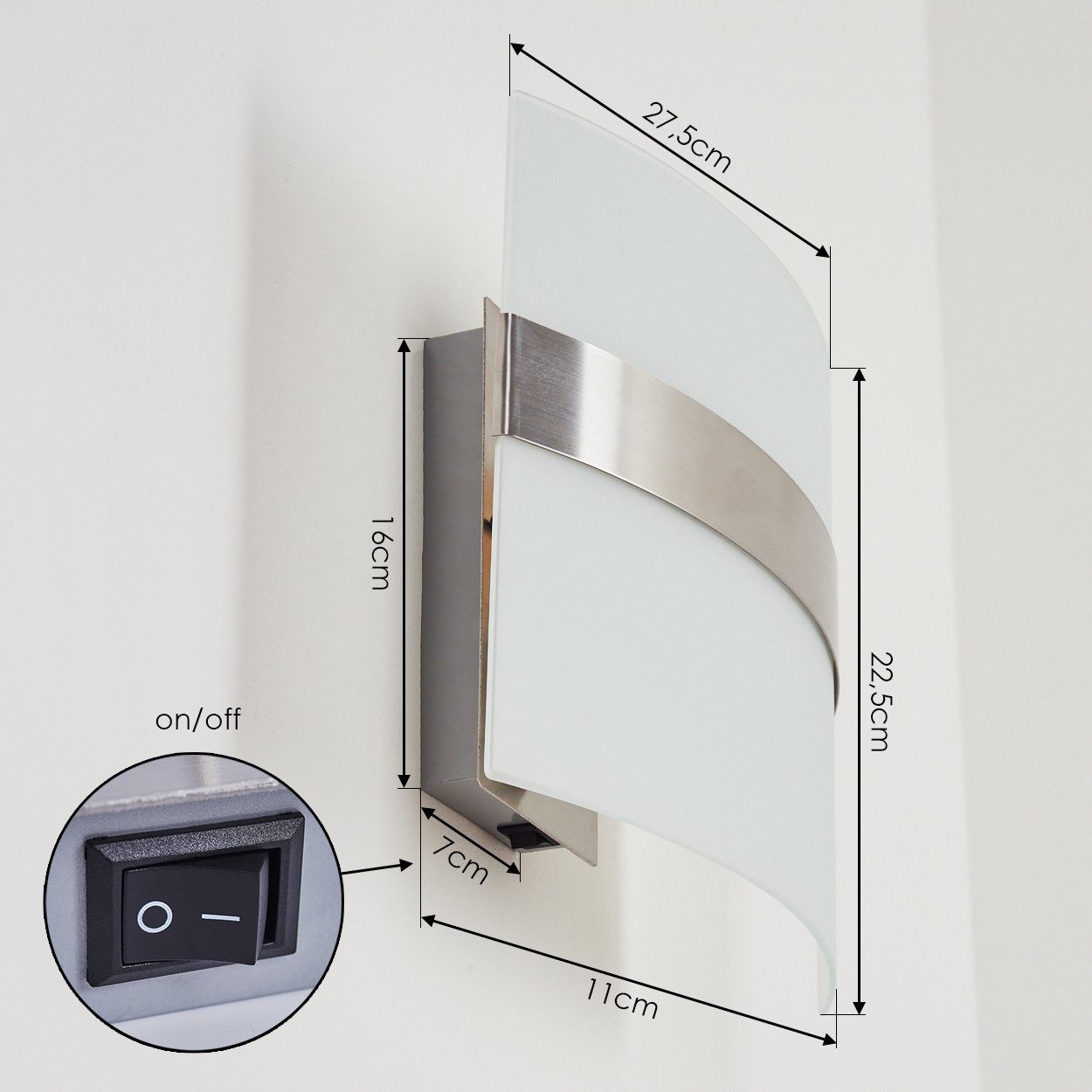hofstein Wandleuchte »Cusighe« Wandlampe aus Glas/Metall in Stahl gebürstet, ohne Leuchtmittel, 2800 Kelvin, Wandspot m. Up&Down-Effekt, 1xE27, m. Lichteffekt – Bild 4 von 5